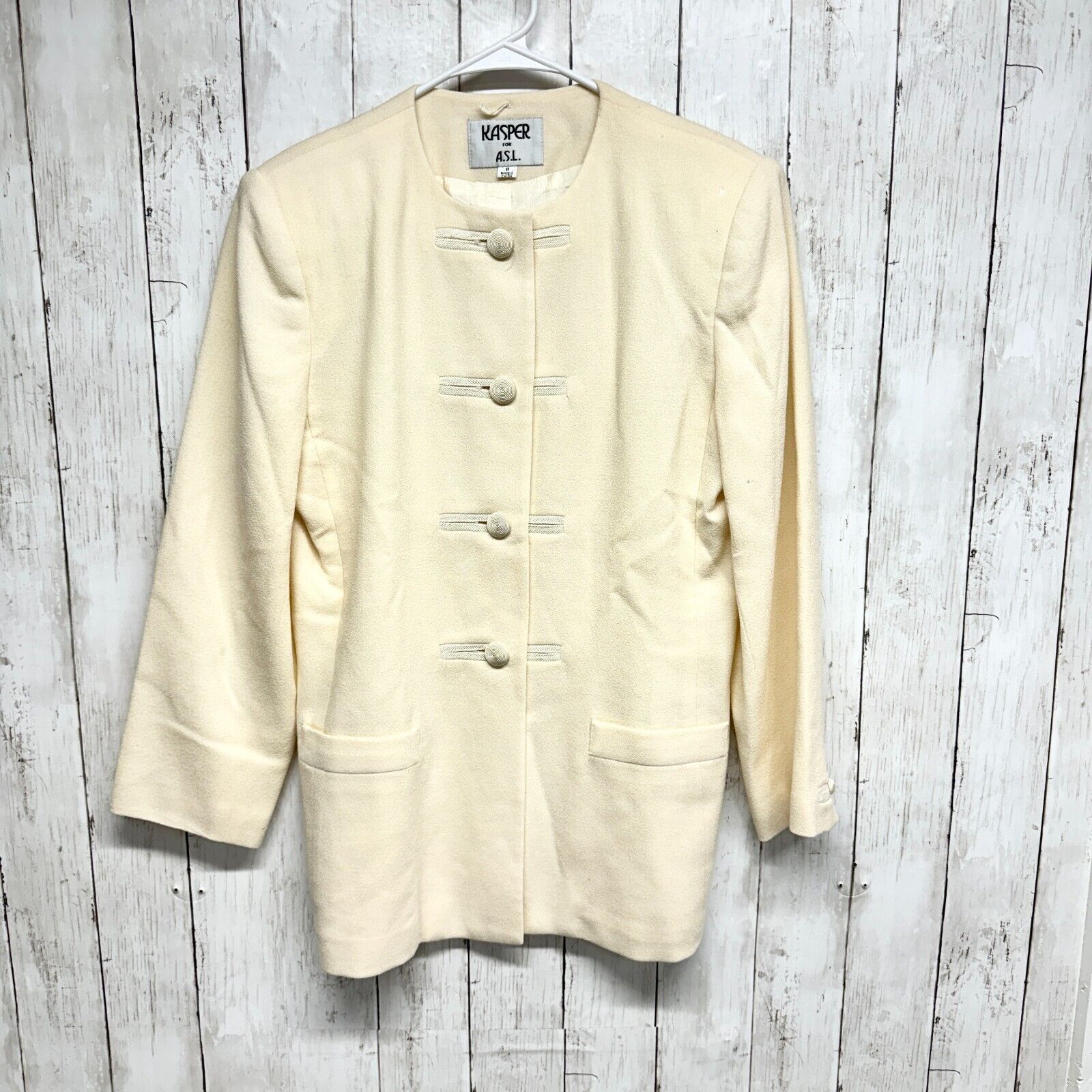 Vintage Kasper for A.S.L. Jacket Size 8 Ivory Button Down 100% Wool Size M / US 6-8 / IT 42-44 - 1 Thumbnail
