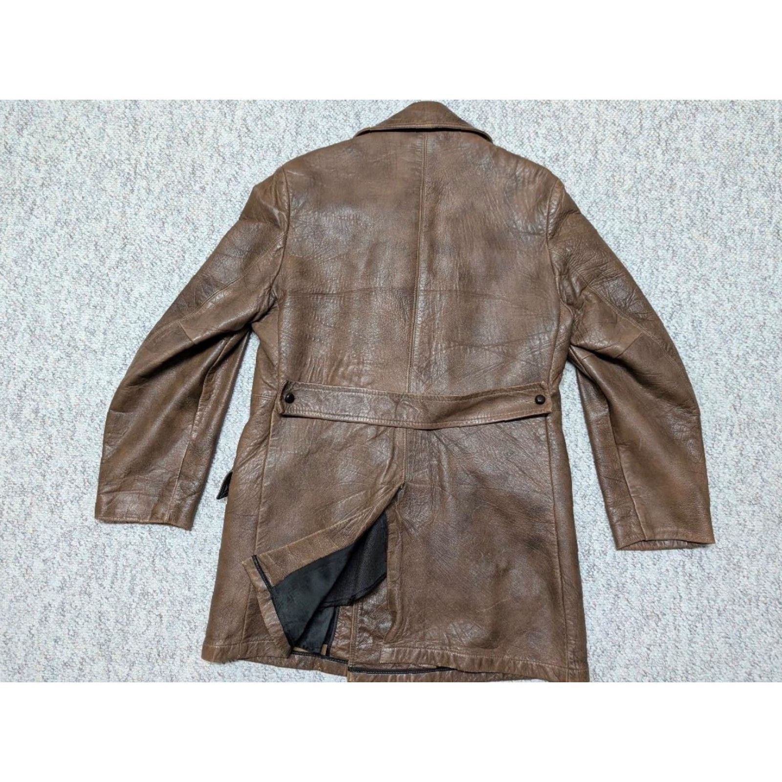 Doublet VINTAGE USA made DOUBLE BREASTED leather coat 38 brown PATINA cowhide 1970s - Mens Coat Size US S / EU 44-46 / 1 - 2 Thumbnail