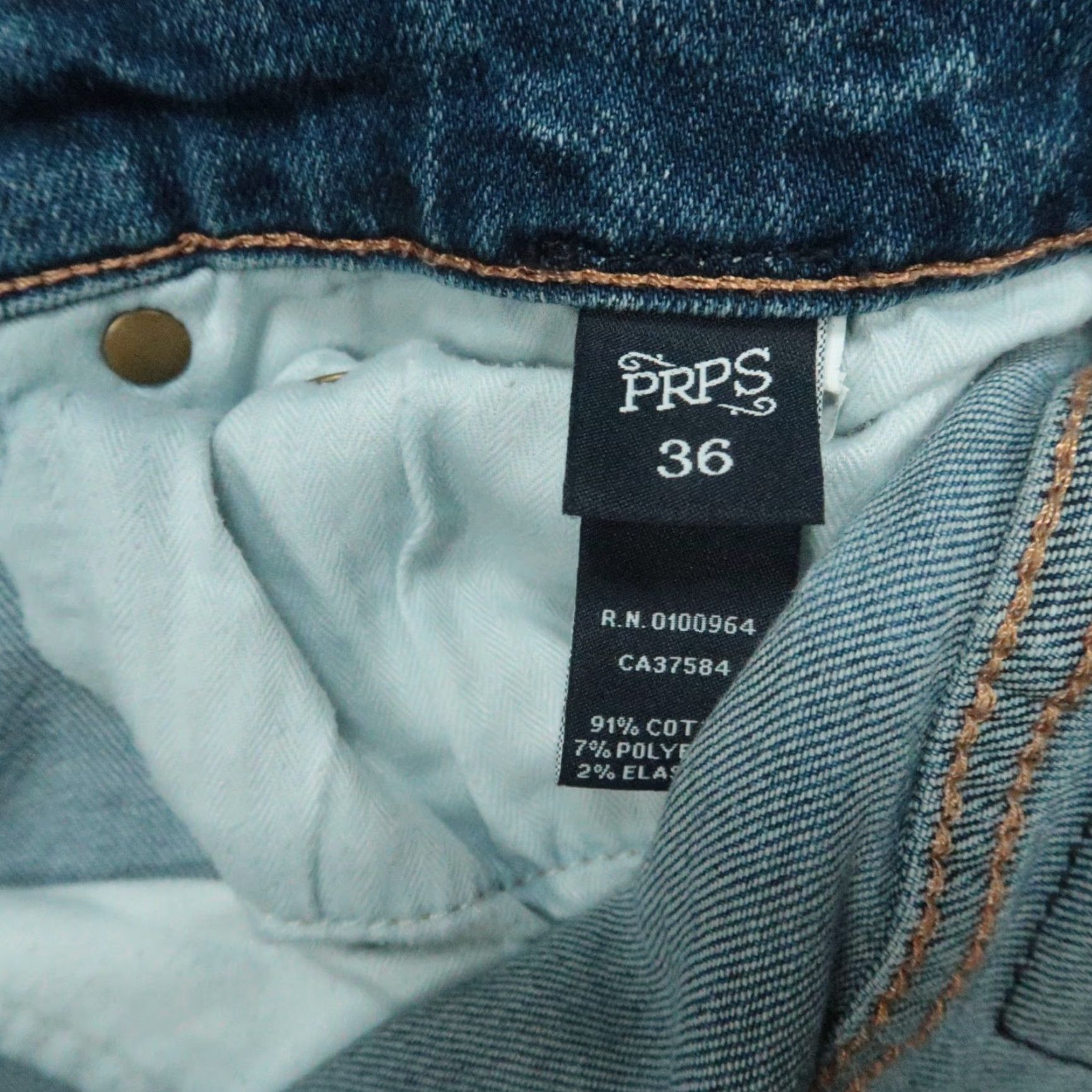 Prps PRPS Jeans Mens 36x34 Indigo Blue Le Sabre 5 Pocket Denim Distressed Straight R 34in Inseam Mens Size US 36 / EU 52 - 6 Thumbnail