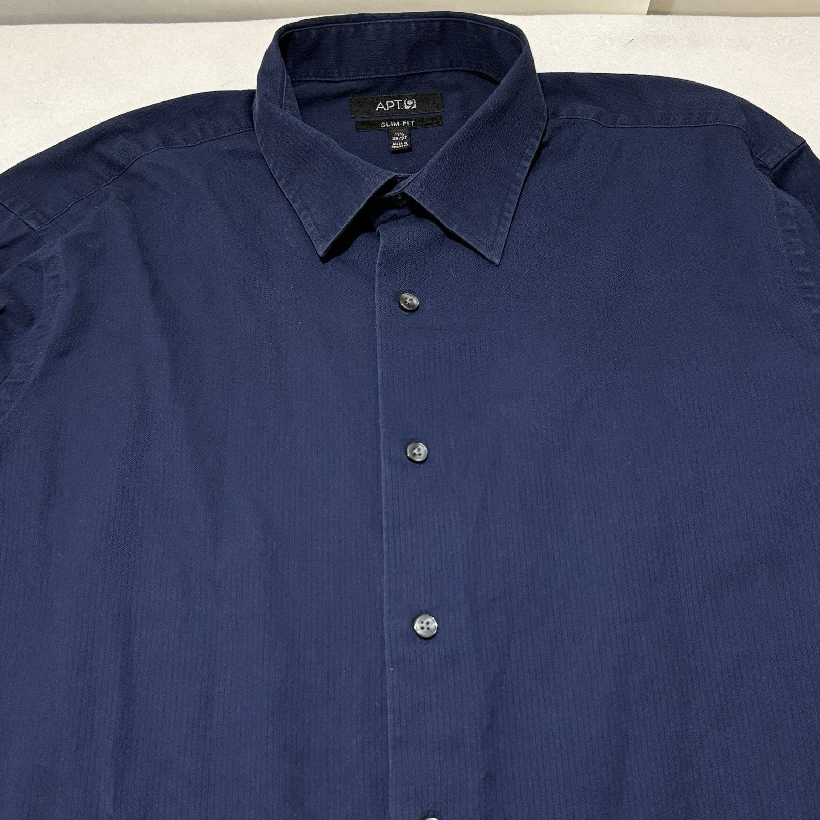 Apt. 9 Apt 9 17.5 36/37 Slim Fit Button Down Dress Shirt Navy Blue Size US XL / EU 56 / 4 - 2 Thumbnail