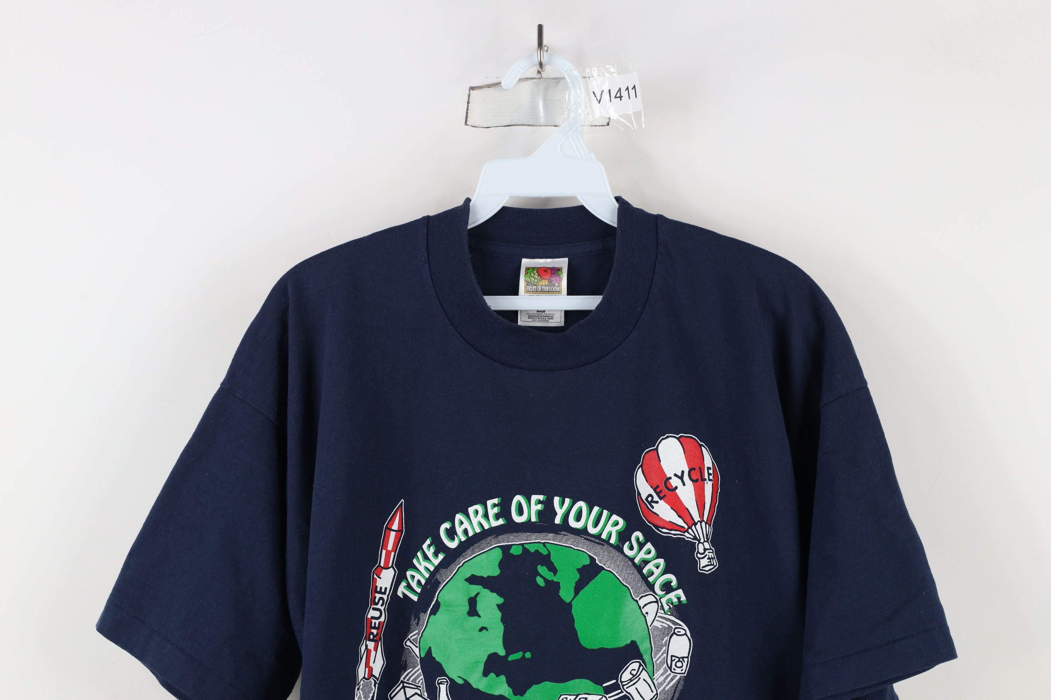 Vintage Vintage 90s Streetwear Reuse Recycle Space Earth T-Shirt Size US XL / EU 56 / 4 - 2 Thumbnail