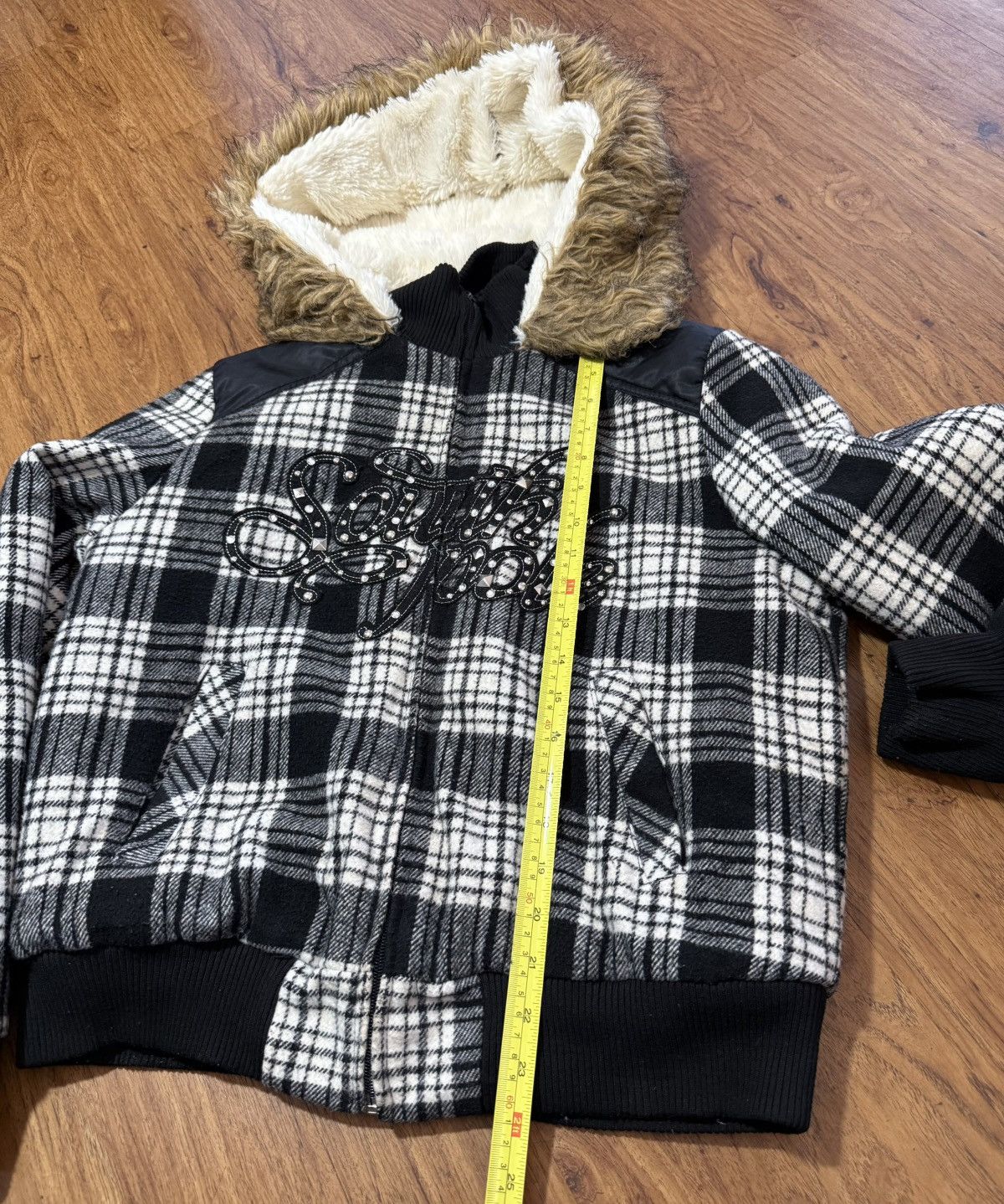 Southpole Vintage Y2K South Pole Fur Hooded Plaid Jacket Jewels Phat Size L / US 10 / IT 46 - 8 Thumbnail