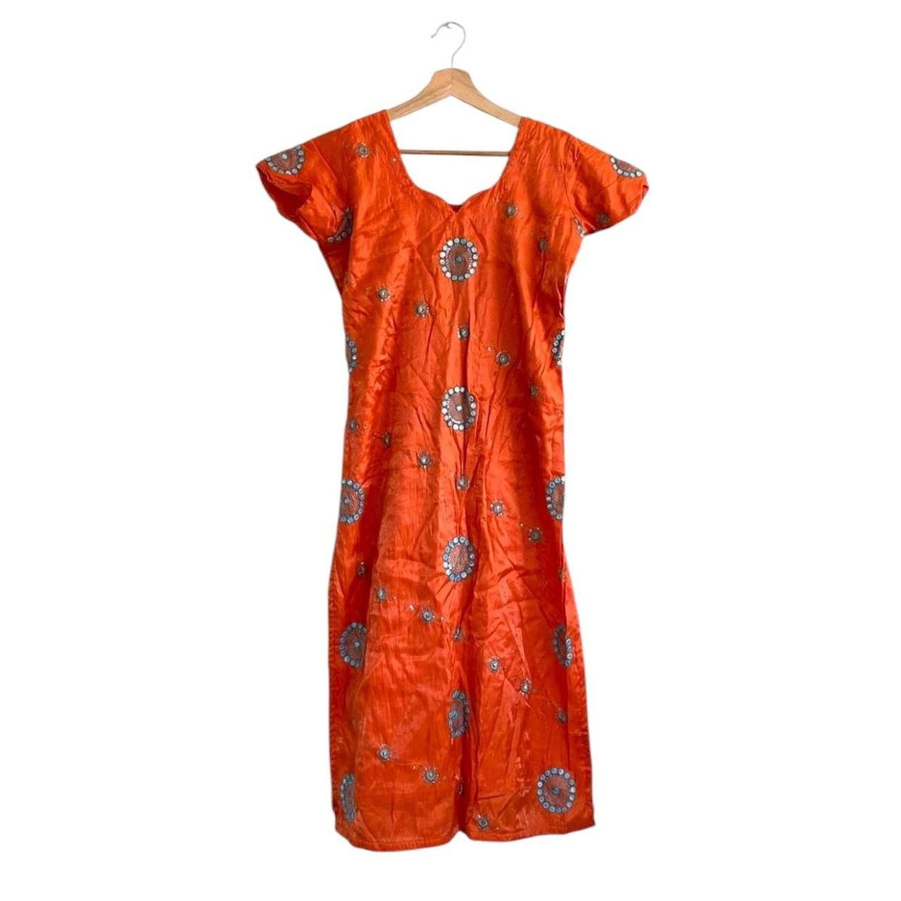 Vintage VINTAGE INDIAN ORANGE TURQUOISE SEQUIN TOP DRESS SMALL Size S / US 4 / IT 40 - 1 Thumbnail