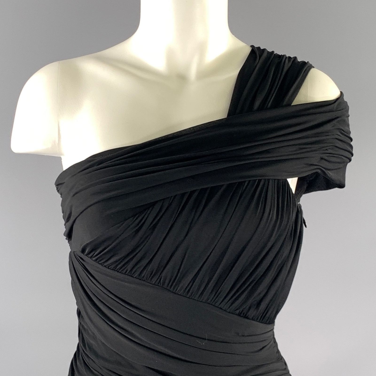 Halston Heritage HALSTON HERITAGE S Black Draped One Shoulder Cocktail Dress Size S / US 4 / IT 40 - 2 Thumbnail