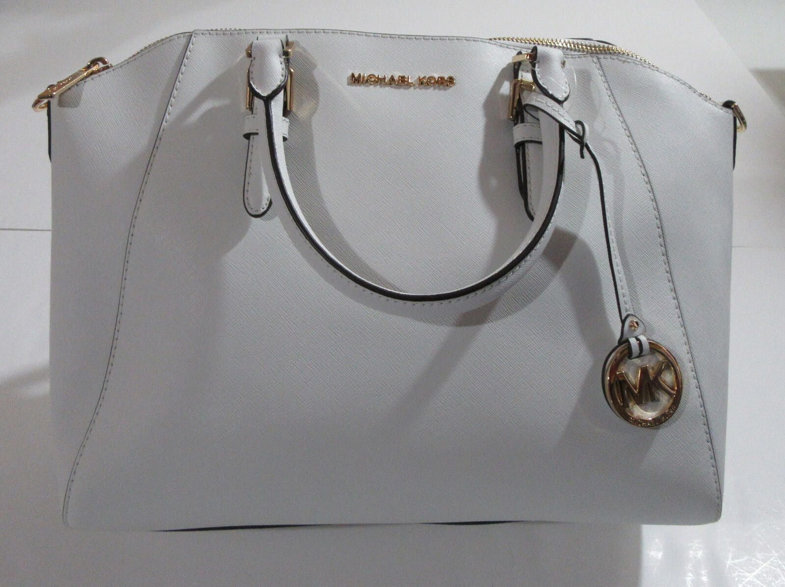 Michael Kors Ciara Top Zip Saffiano Leather Satchel Handbag in White, Women's