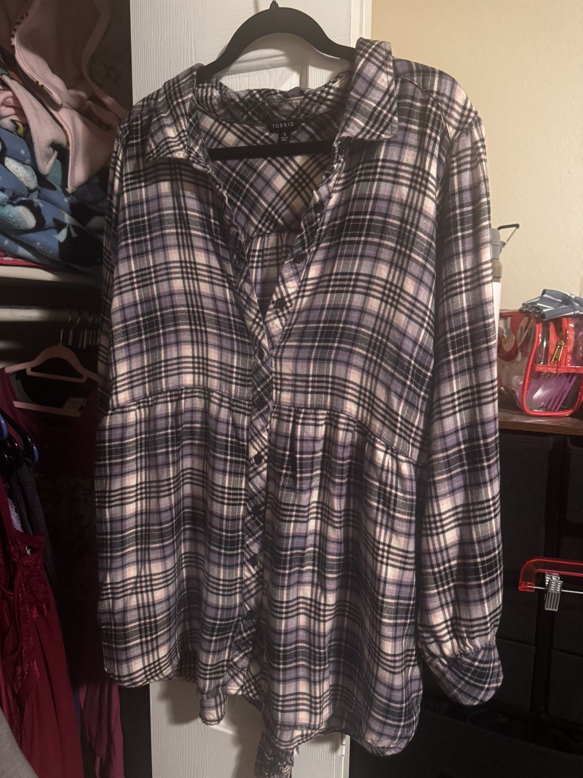 Torrid Softest Flannel Tie Back Button Up Tunic Size ONE SIZE - 6 Thumbnail