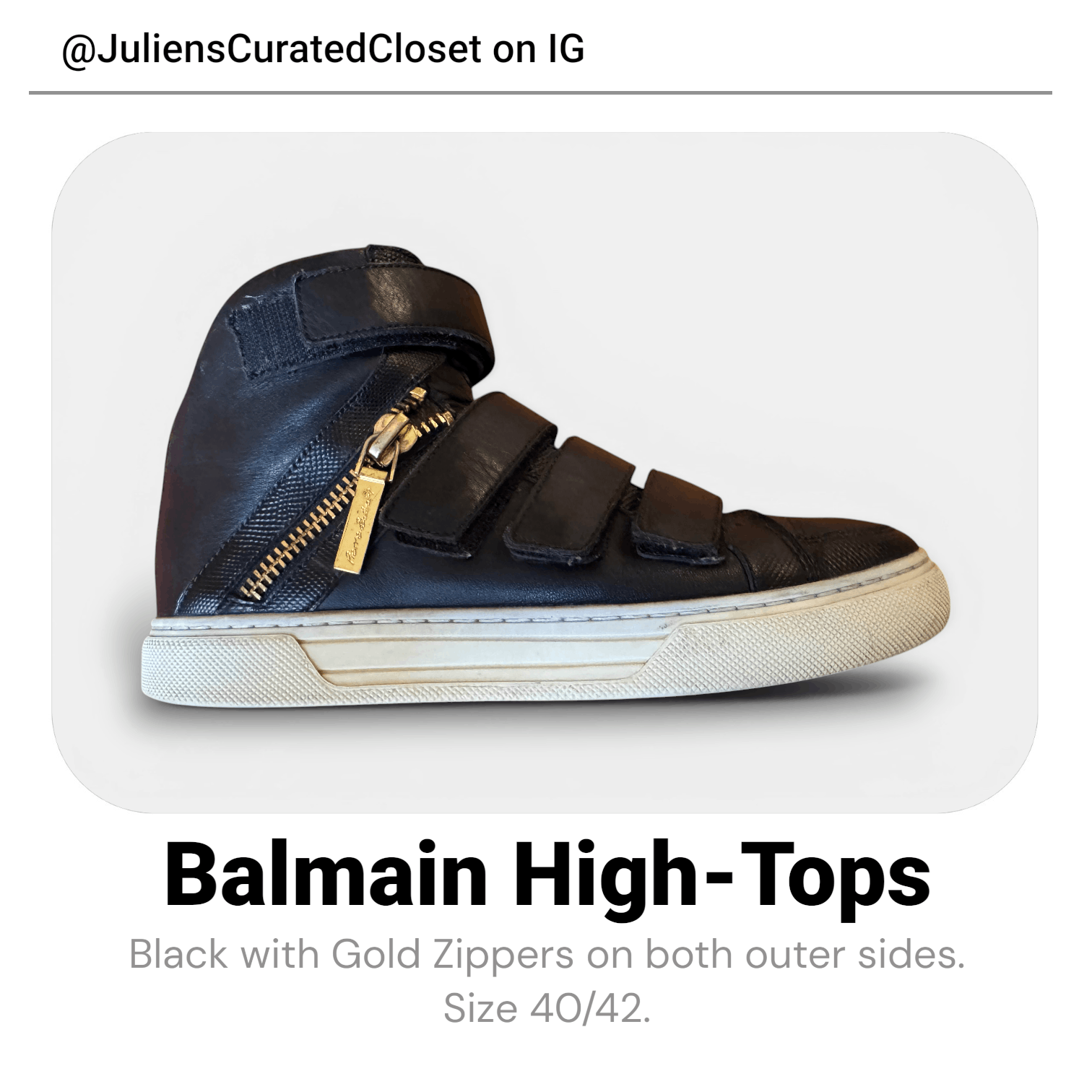 Balmain Balmain - Black Leather High-Top Gold-Zips Sneakers Size US 8.5 / EU 41-42 - 1 Thumbnail
