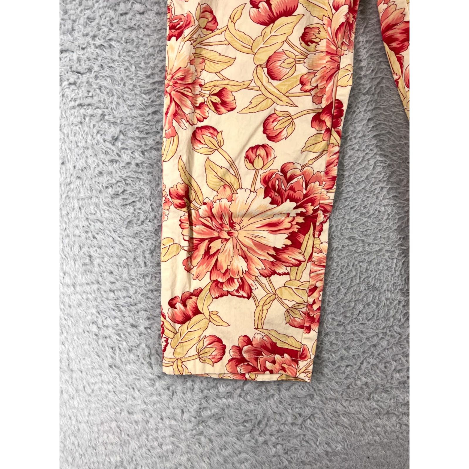 Vintage The Limited Pants Womens 2 Red Beige Floral Ankle Cotton Blend Stretch Pull On Size 26" / US 2 / IT 38 - 5 Thumbnail