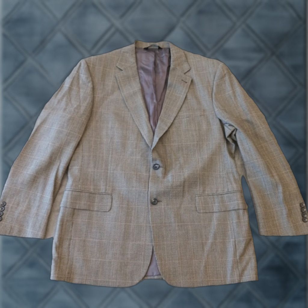 Jos. A. Bank Jos. A. Bank Blazer Mens 44 Gray Plaid Silk Wool Blend Two-Button Single Vent Jazz Notch Lapel 2 Piece Regular Mens Size 44R - 1 Thumbnail