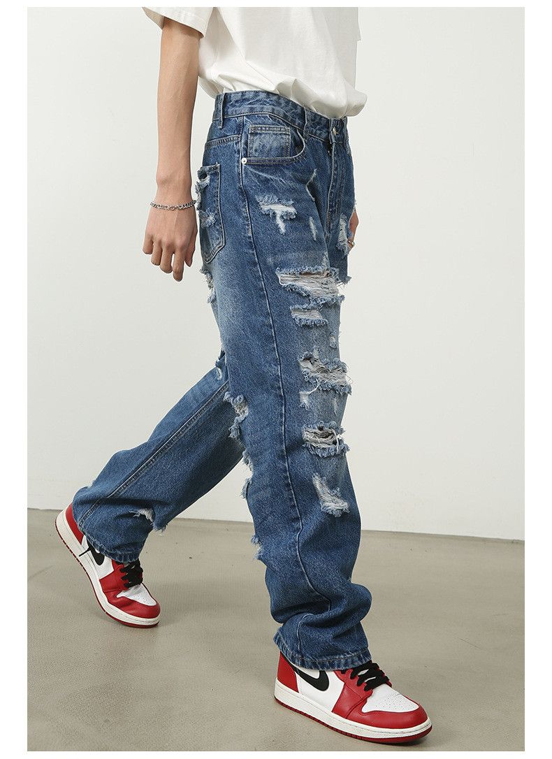 Japanese Brand Men's Street Hip-Hop Loose-Fit Distressed Jeans Size US 32 / EU 48 - 3 Thumbnail