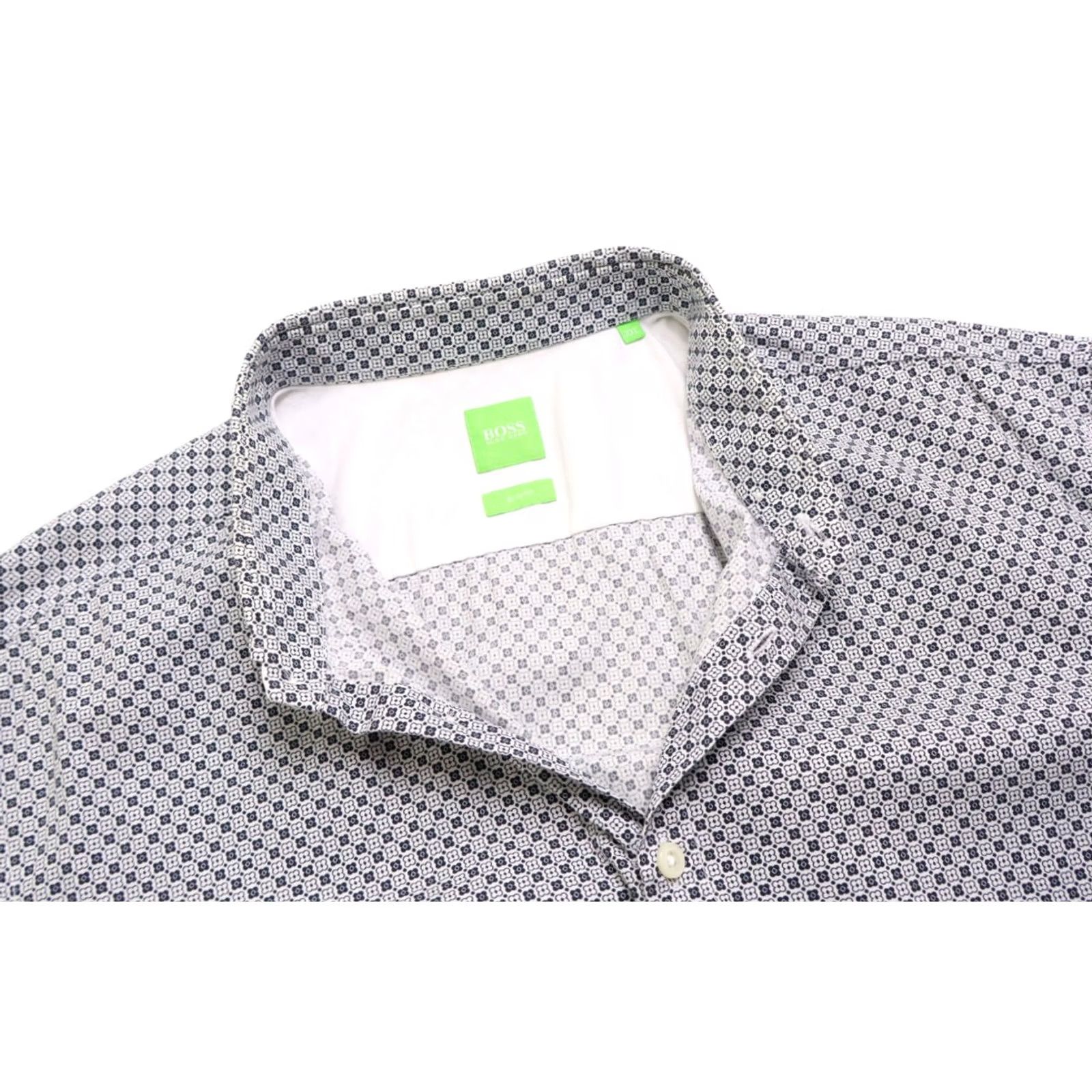 Hugo Boss HUGO BOSS C-Bonettino Slim Fit Formal Shirt Men Short Sleeve Patterned 2XL White Dress Shirt Button-Up Slim Fit Mens Size 48R - 4 Thumbnail
