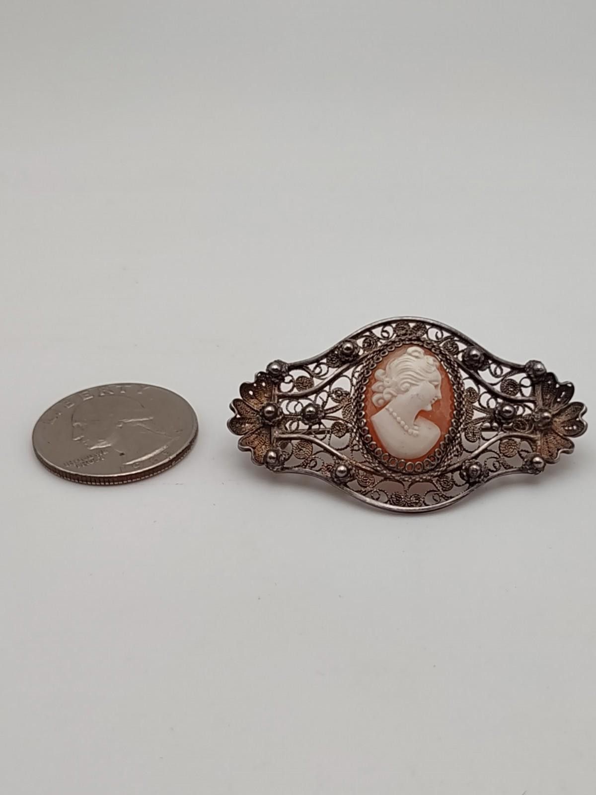 The Unbranded Brand VTG 900 Silver Filigree Hand Carved Shell Cameo Brooch Pin Size ONE SIZE - 3 Thumbnail