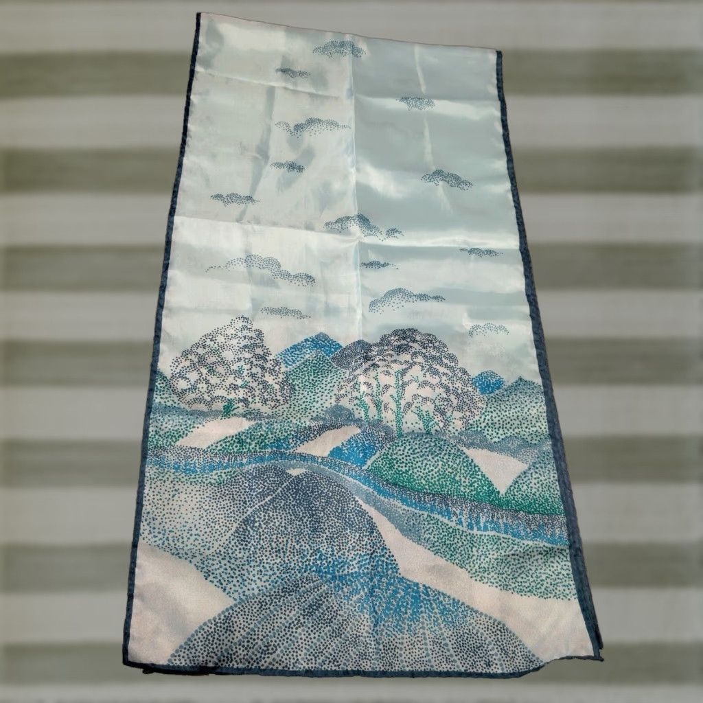 Vintage VINTAGE BAAR & Beards Scarf Rectangle Scarf Unisex 52.25" x 13" Blue Nature Landscape Hillside Sky Japan to READ Size ONE SIZE - 1 Thumbnail