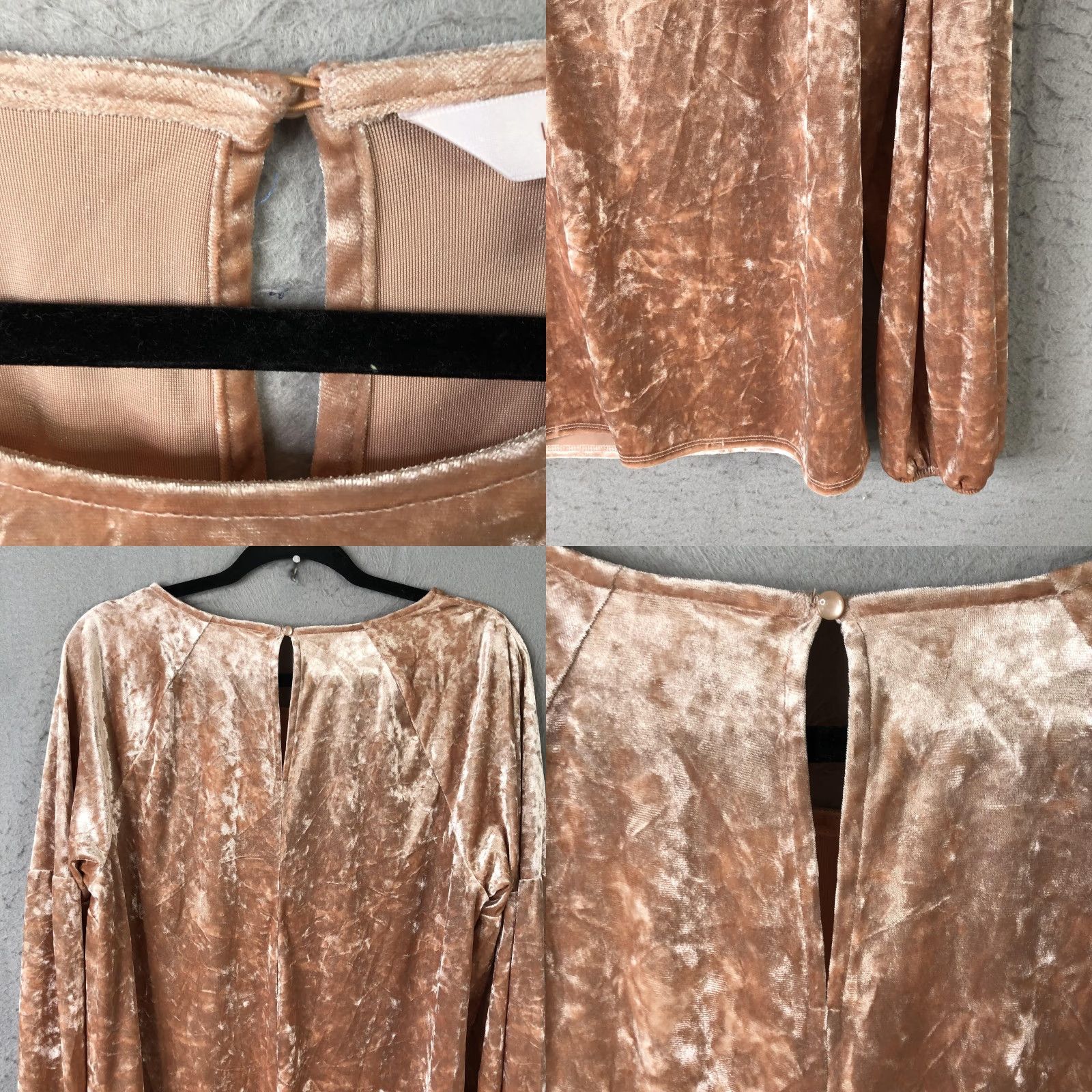 Vintage LC Lauren Conrad Blouse Womens XL Beige Crushed Velvet Balloon Sleeve Top Party Size XL / US 12-14 / IT 48-50 - 10 Thumbnail