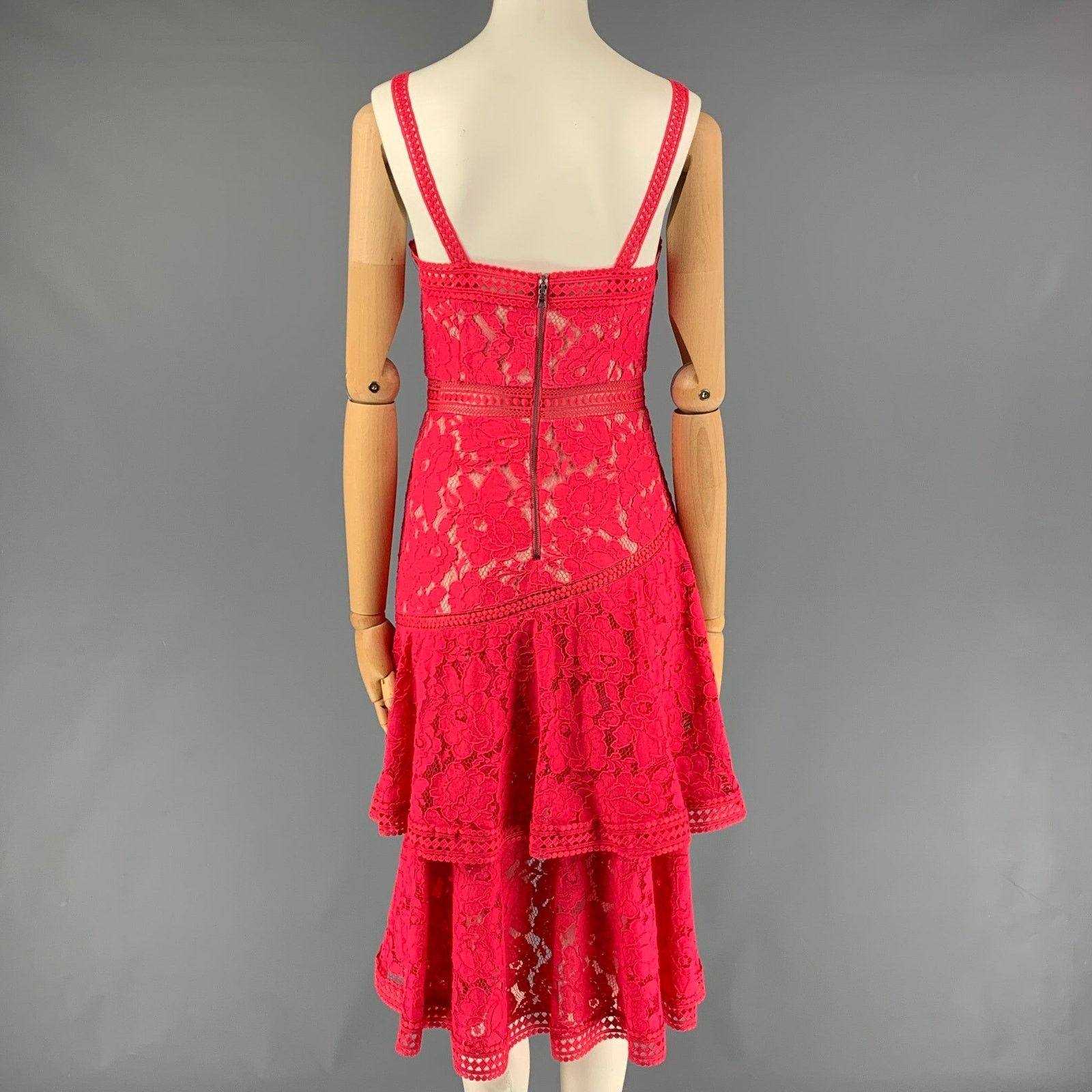 Alice + Olivia ALICE + OLIVIA Raspberry Cotton Nylon Lace A-Line Dress Size XS / US 0-2 / IT 36-38 - 4 Thumbnail