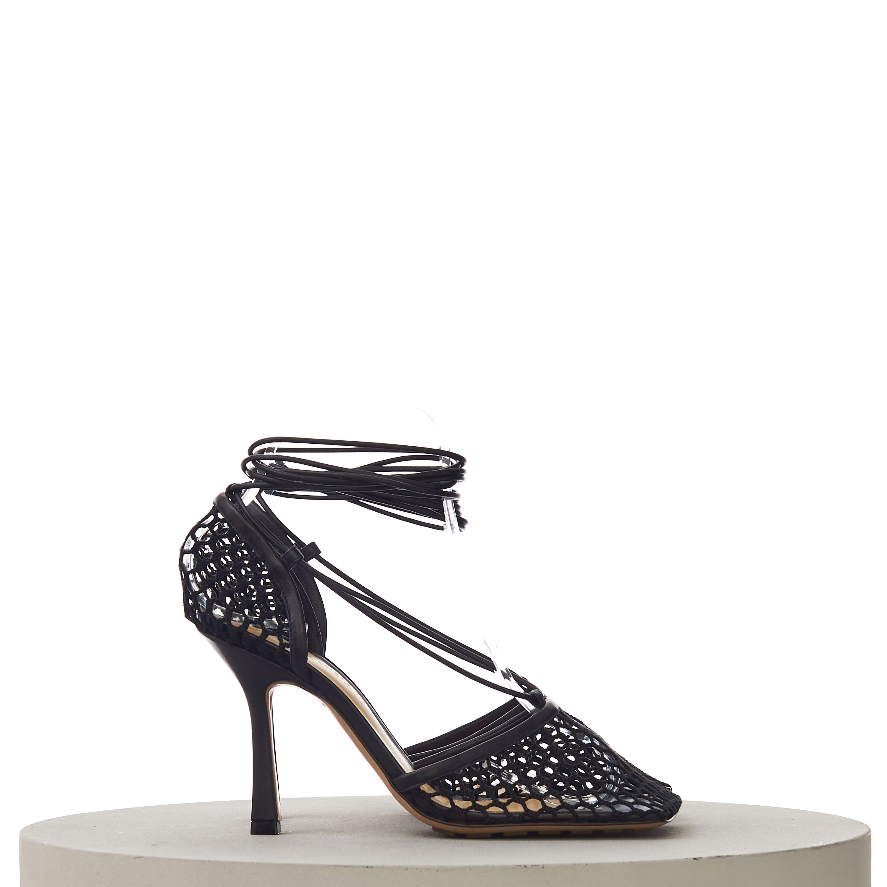 Bottega Veneta Stretch Lace-Up Sandals In Black Leather & Mesh Size US 8.5 / IT 38.5 - 2 Thumbnail