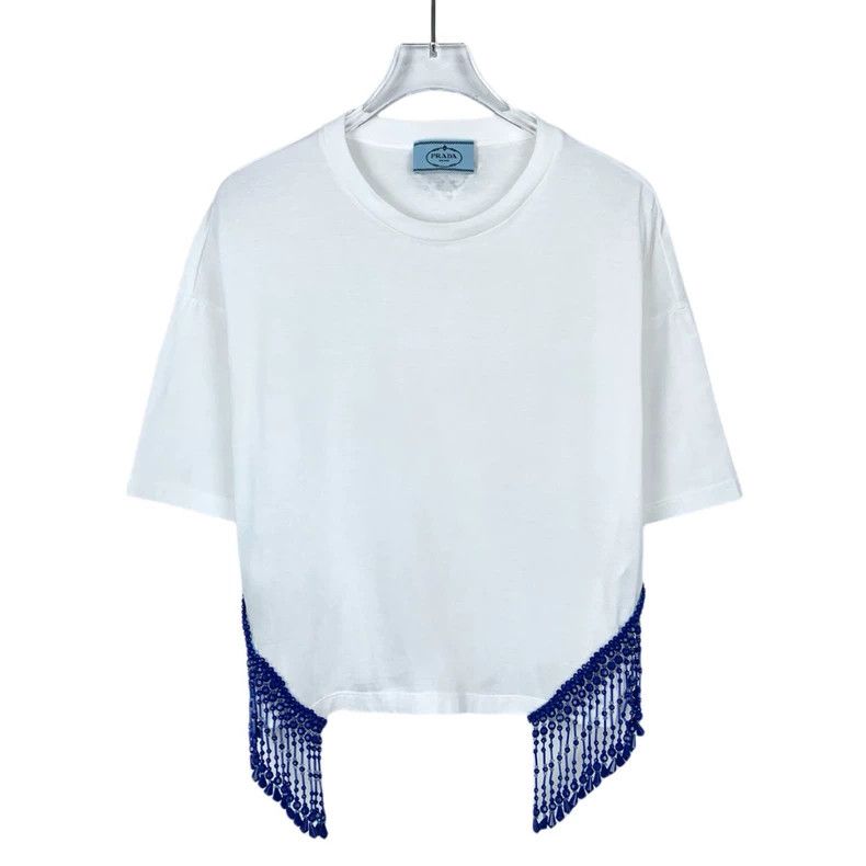 Prada Prada Nail bead embroidery design round-neck white short-sl Size US XS / EU 42 / 0 - 1 Thumbnail