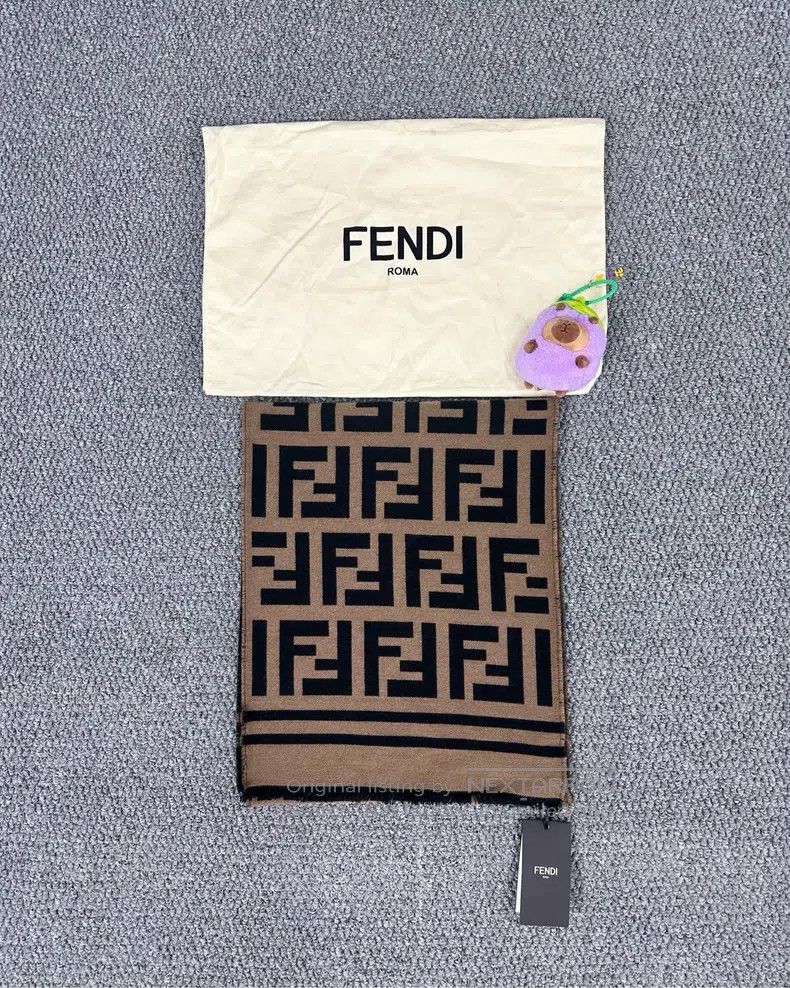 Fendi Fendi size 180*35 cm Classic brown full-printed floral logo Size ONE SIZE - 3 Thumbnail