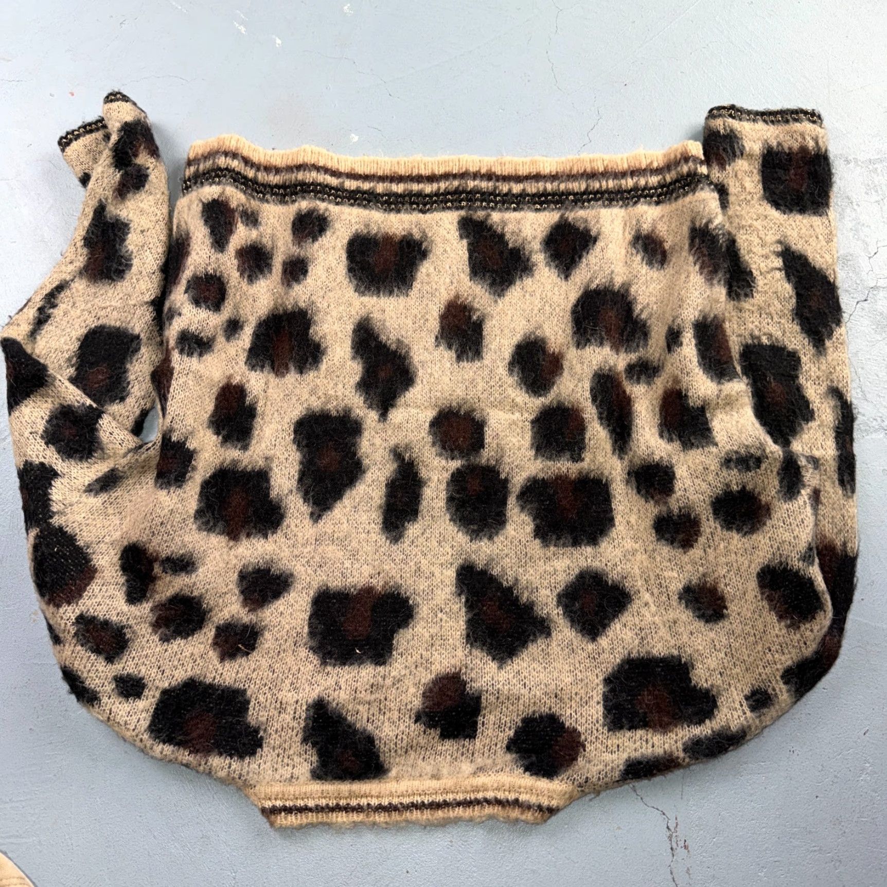 Pinko Pinko Womens Sweater L Beige Cheetah Bright Mohair Wool Knit Long Sleeve Italy Size L / US 10 / IT 46 - 8 Thumbnail
