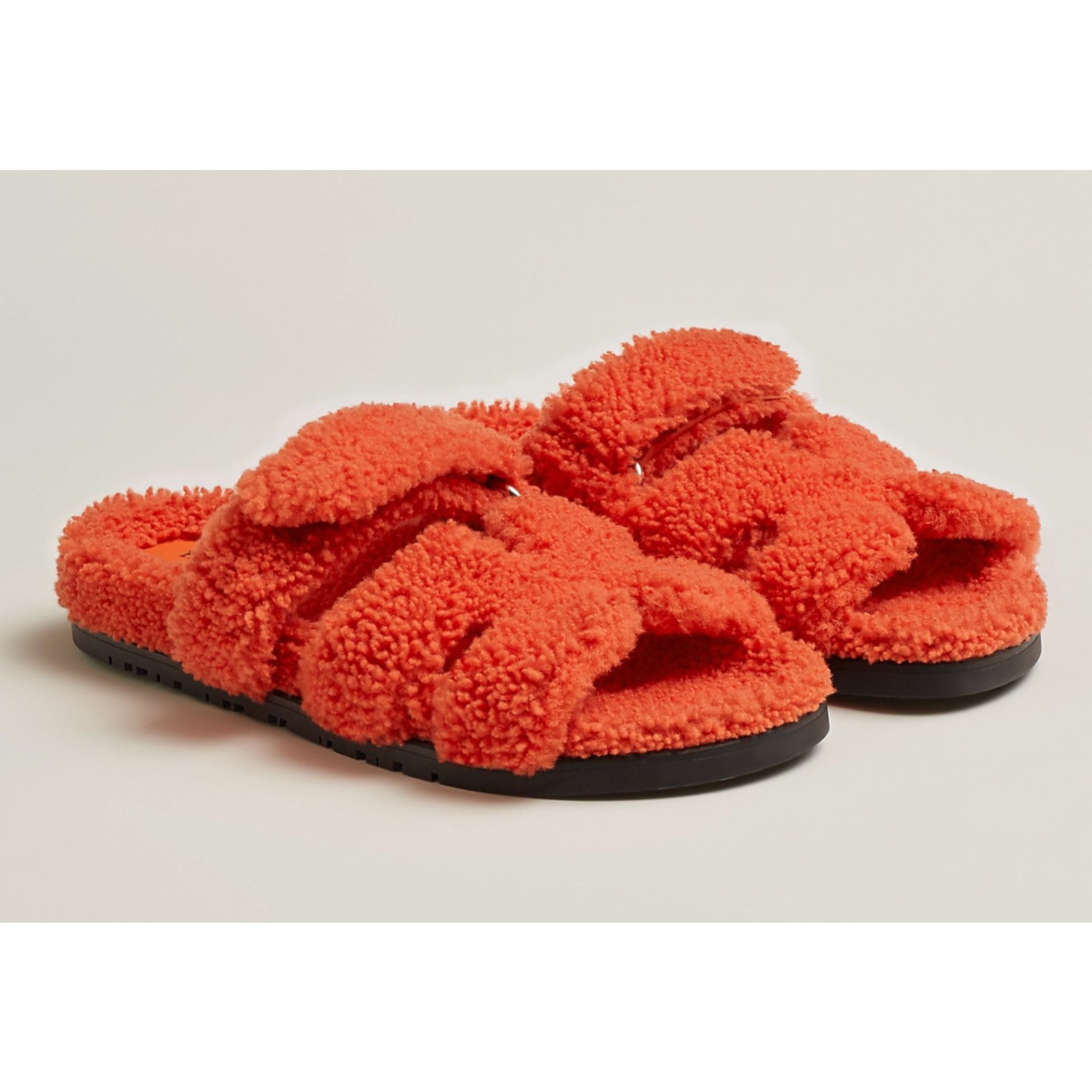 Hermes Hermes Chypre Sandal Teddy Shearling Fur Orange H Logo Size US 7.5 / IT 37.5 - 2 Thumbnail