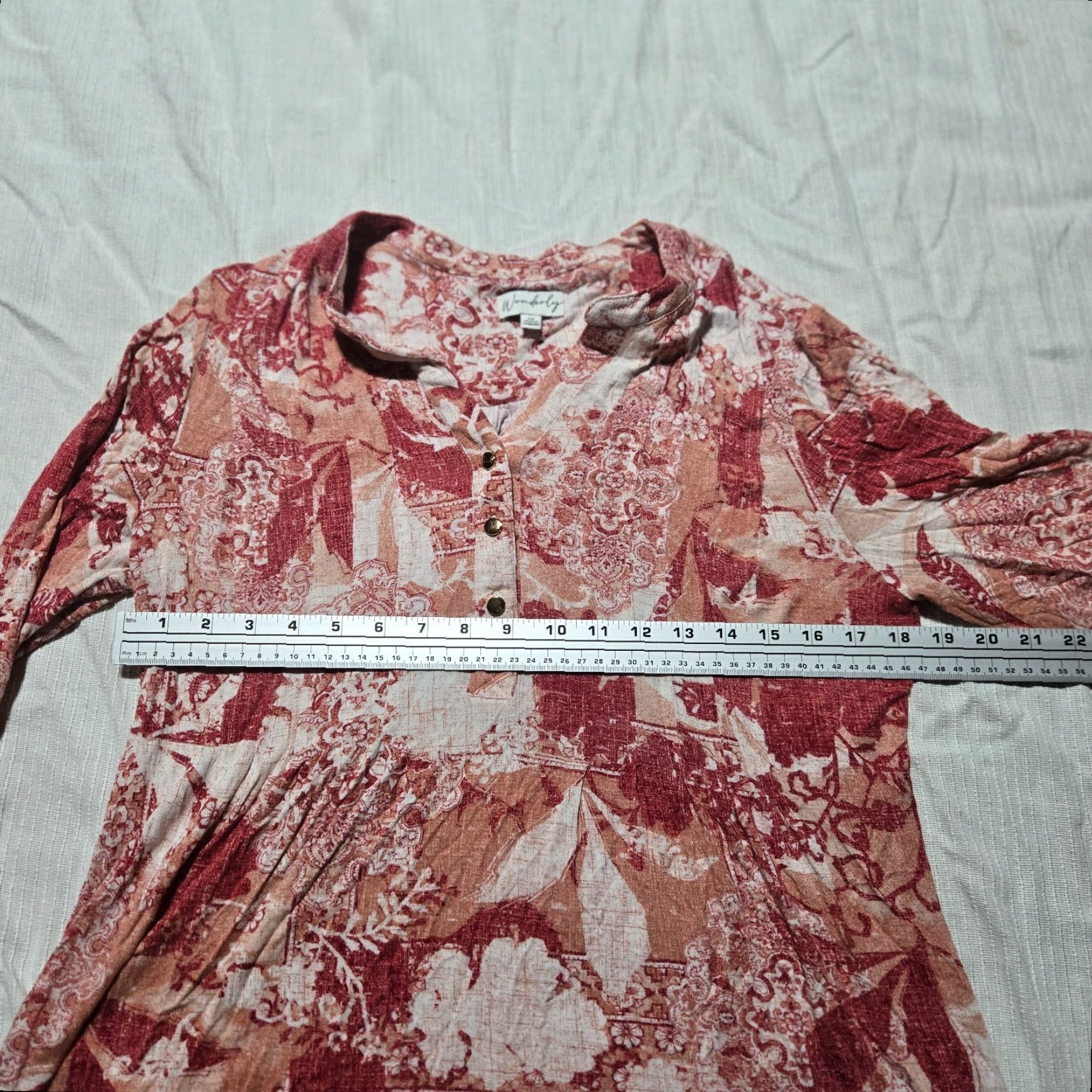 Vintage Wonderfly Red Floral Long Sleeve Shirt Women's M Medium Tunic Blouse Knit Top Shirt Size M / US 6-8 / IT 42-44 - 4 Thumbnail