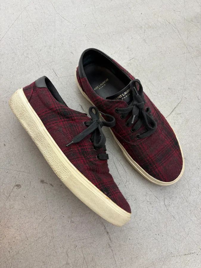 Saint Laurent Paris 2010s Saint Laurent Bordeaux Tartan Sneakers Size US 10 / EU 43 - 5 Thumbnail