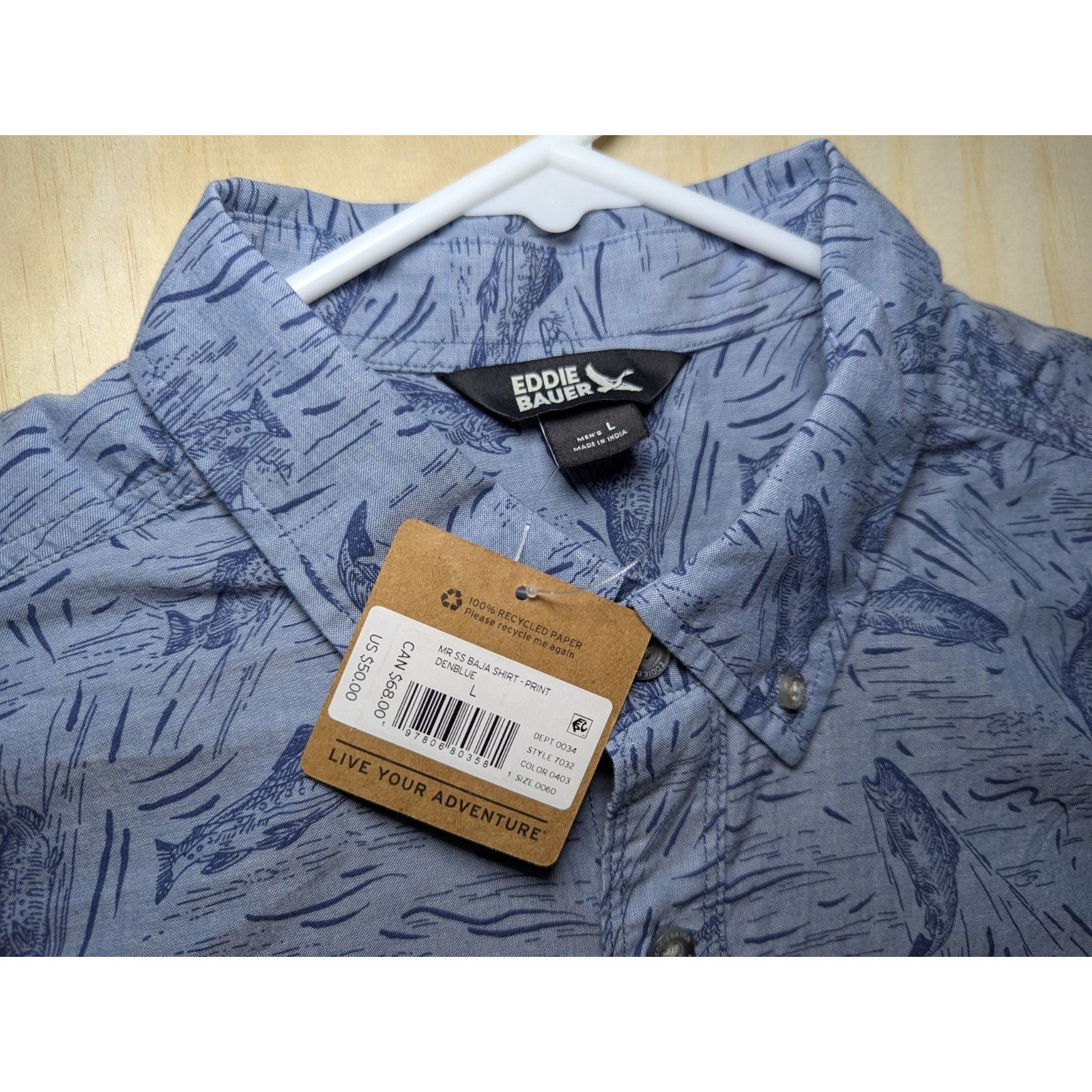 Eddie Bauer Eddie Bauer Men's Large Baja Shirt Short Sleeve Fish Trout Size US L / EU 52-54 / 3 - 4 Thumbnail