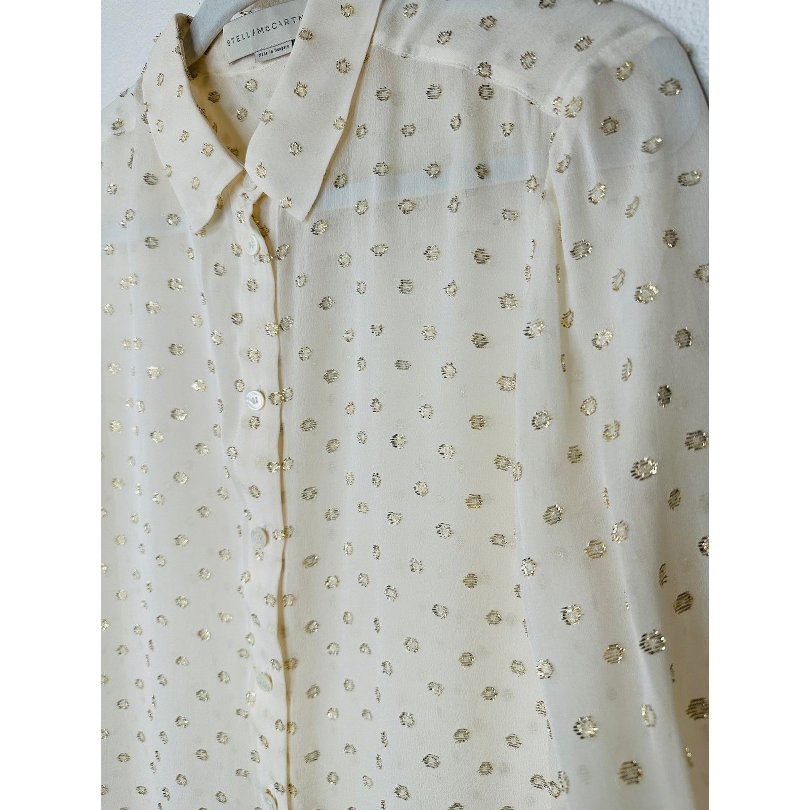 Stella McCartney Stella McCartney Cream Gold Polka Dot Button Blouse 44 / L Size L / US 10 / IT 46 - 4 Thumbnail