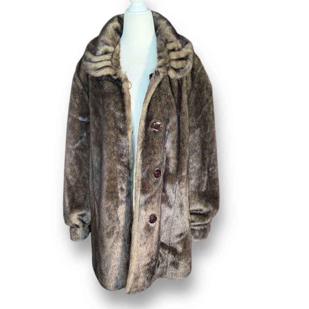 Vintage Vintage Tally-Ho Reversible Faux Fur Button Front Coat Brown Size L / US 10 / IT 46 - 4 Thumbnail