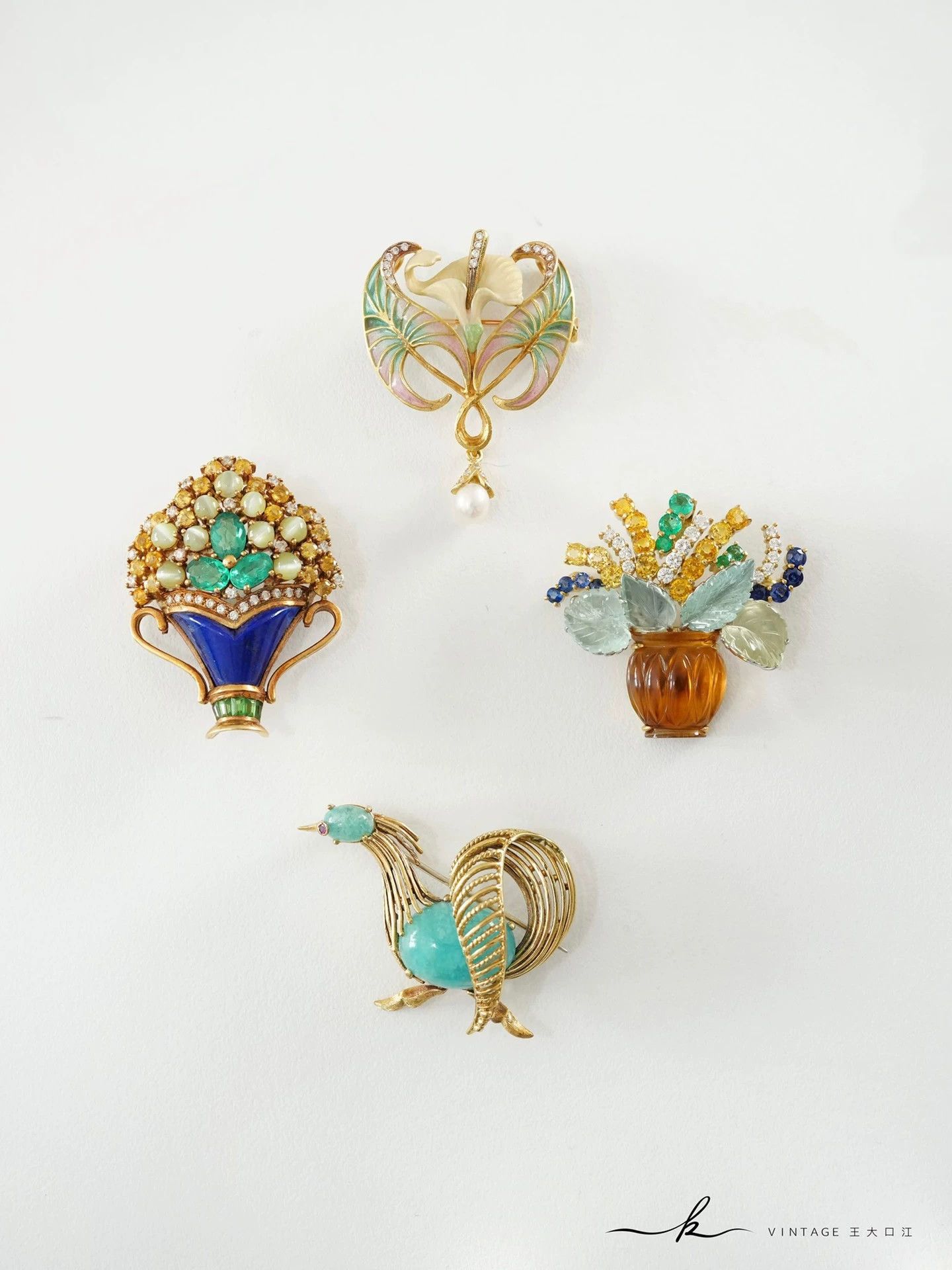 Vintage Vintage 18k Gold & Pt Fruit Brooch/Pendant w/ Gemstones Size ONE SIZE - 9 Thumbnail