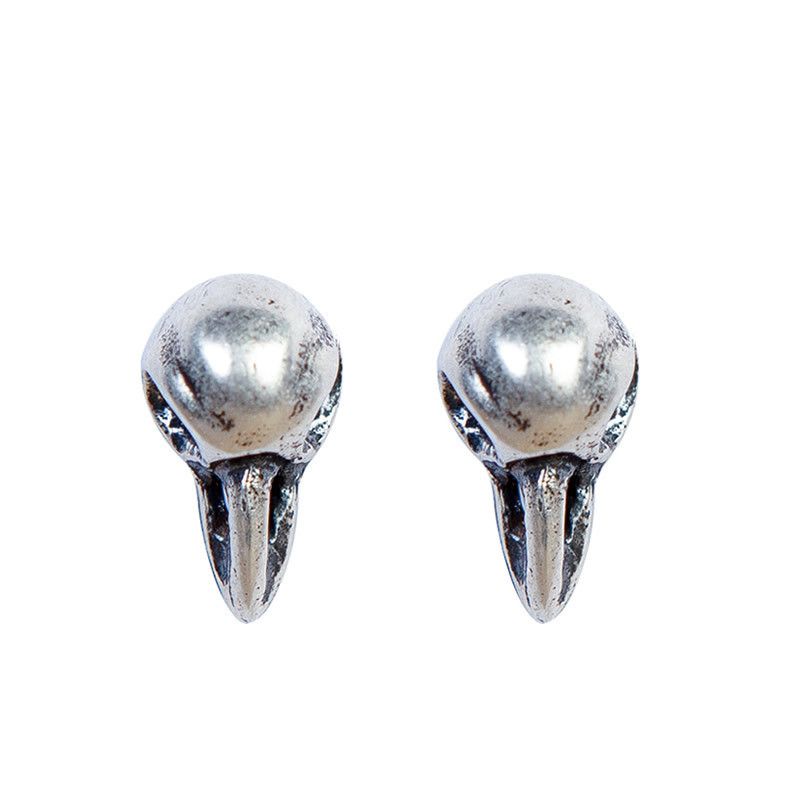 Sterling Silver Bird Skull Punk Earrings One Pairs Chrome Jewelry Size ONE SIZE - 5 Thumbnail