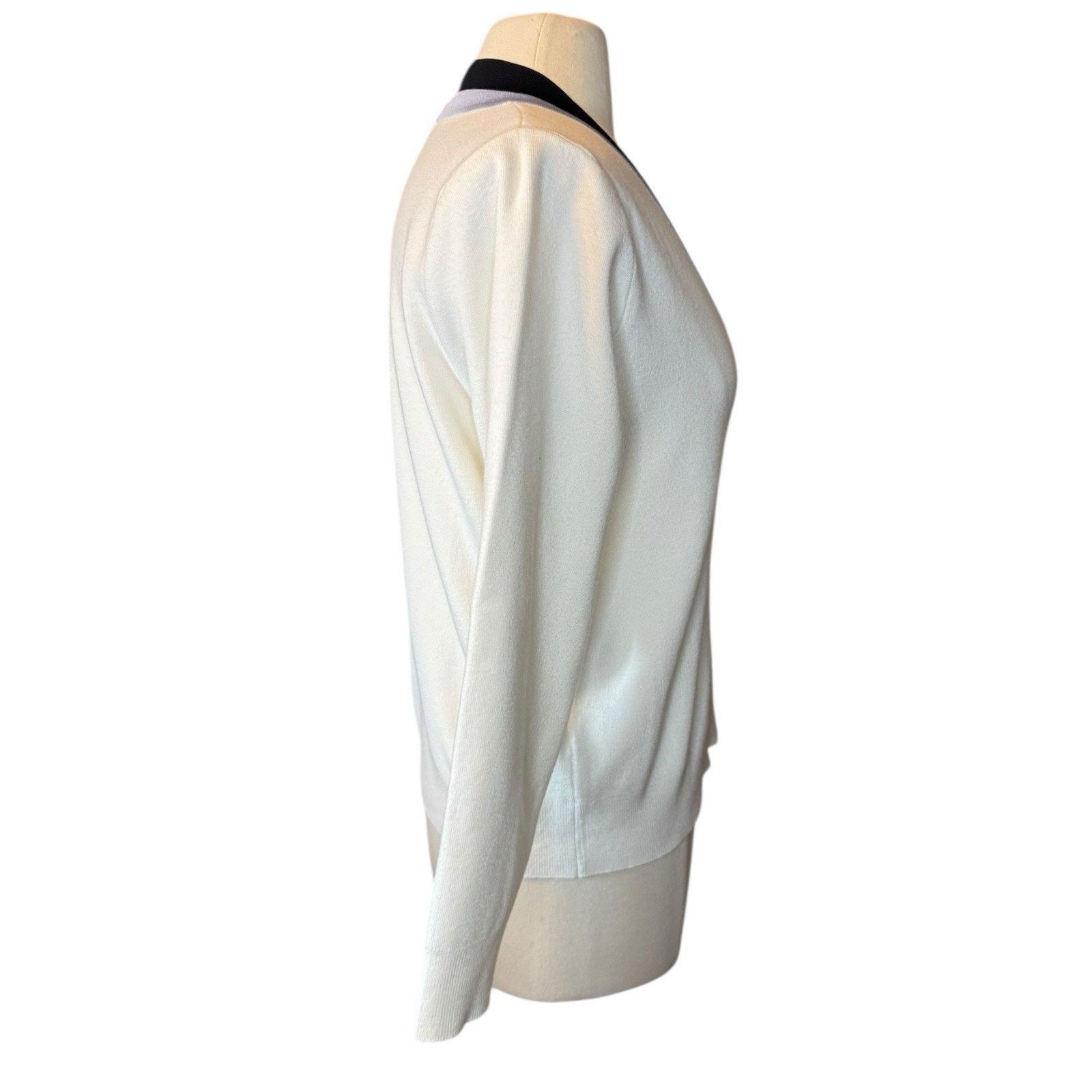 Mango Mango NEW V Neck Varsity Sweater Pullover Cream and Blue Size M / US 6-8 / IT 42-44 - 6 Thumbnail