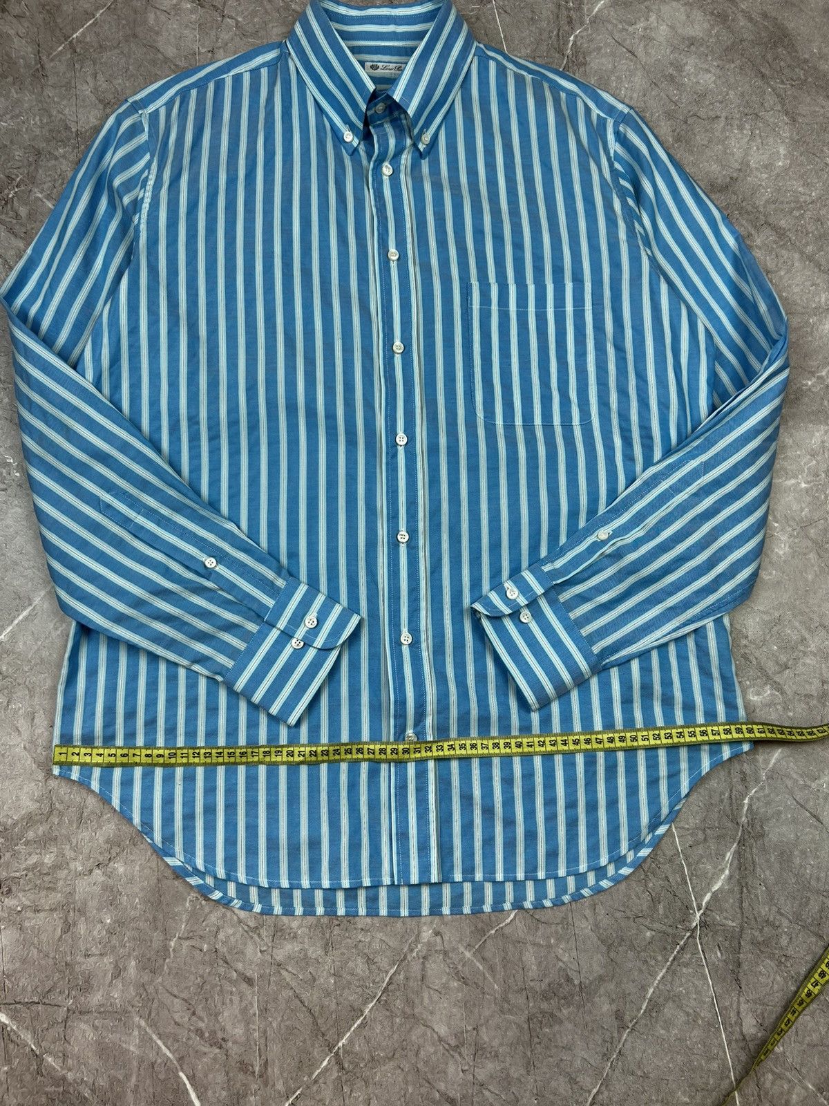 Loro Piana Loro Piana Shirt Button Up White Blue Stripped Cotton Formal Size US L / EU 52-54 / 3 - 14 Thumbnail