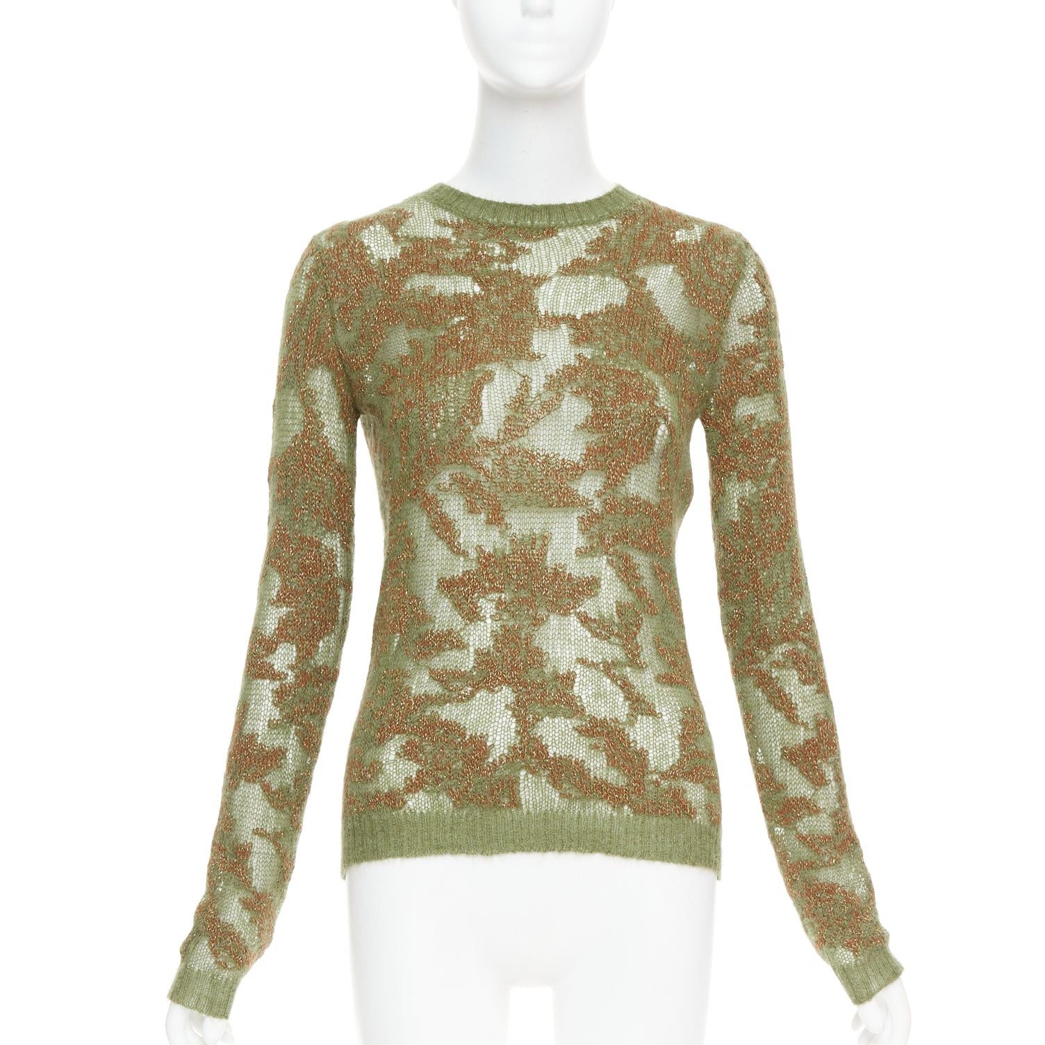 Dior DIOR 2023 Brocart green brown cashmere blend loose knit sweater FR34 XS Size XS / US 0-2 / IT 36-38 - 1 Thumbnail