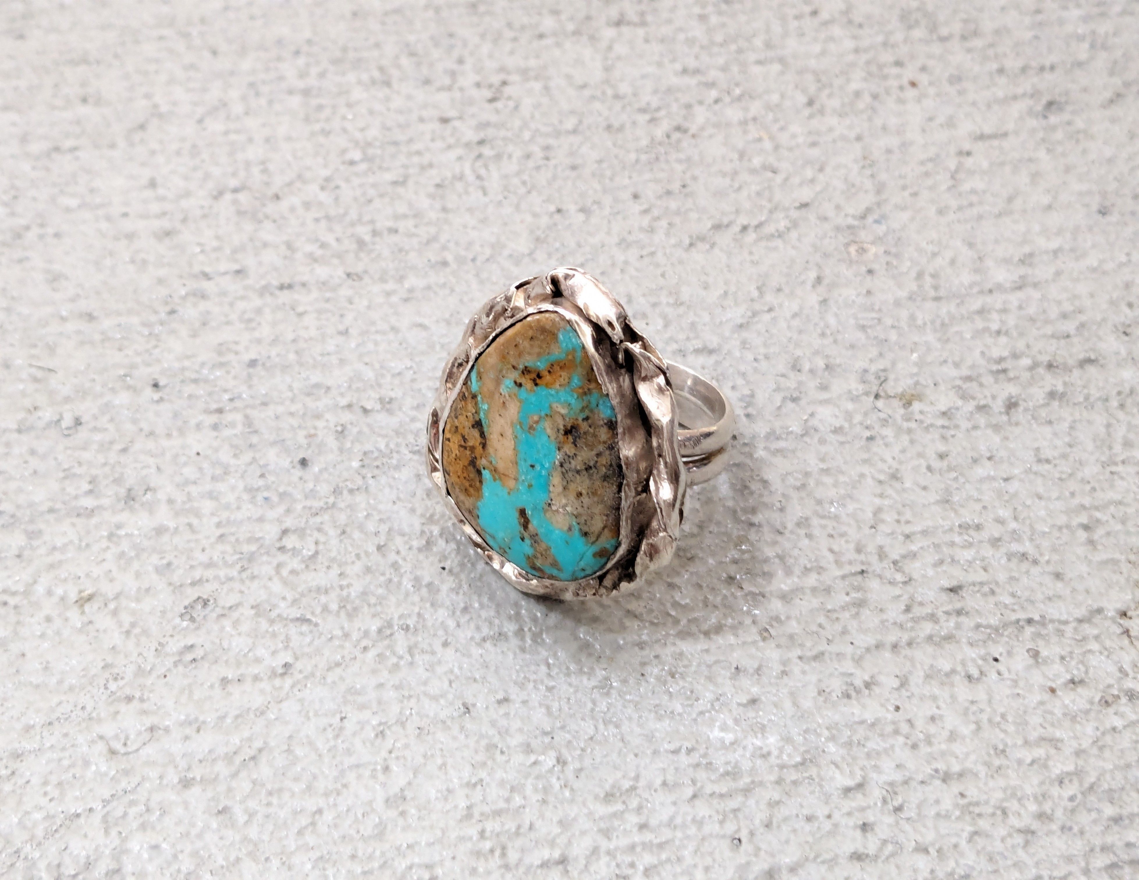 Jewelry Vintage Sterling Silver Ring 10.25 Turquoise Modern Native Size ONE SIZE - 4 Thumbnail