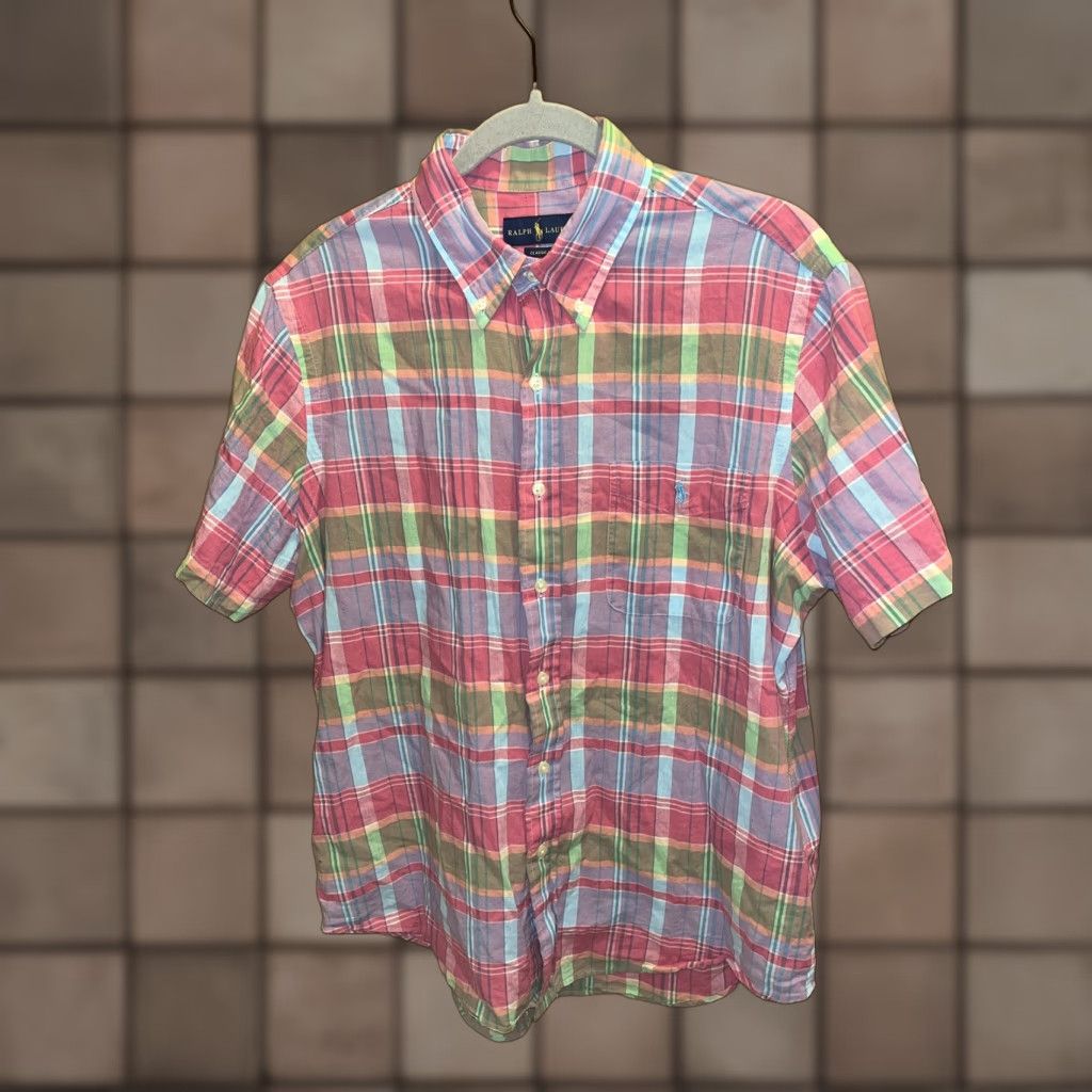 Ralph Lauren VINTAGE Ralph Lauren Men Large Short Sleeve Cotton Plaid Button-Down Shirt All Seasons Casual Workwear Size US L / EU 52-54 / 3 - 1 Thumbnail