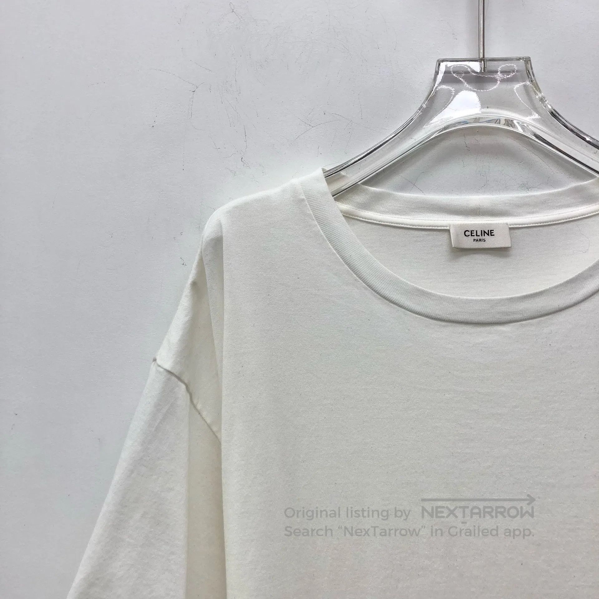 Celine CELINE White Triumph Arch Embroidered Cotton Crewneck Shor Size US L / EU 52-54 / 3 - 3 Thumbnail