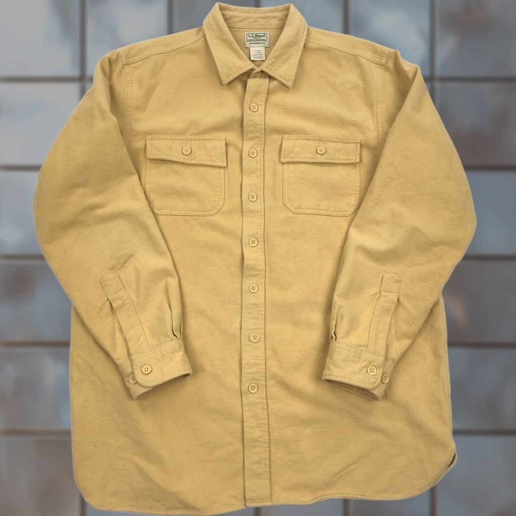 Vintage L.L.Bean Mens L Tall Traditional Fit Flannel Button-Down Shirt Mustard Yellow Tan Size US L / EU 52-54 / 3 - 1 Thumbnail