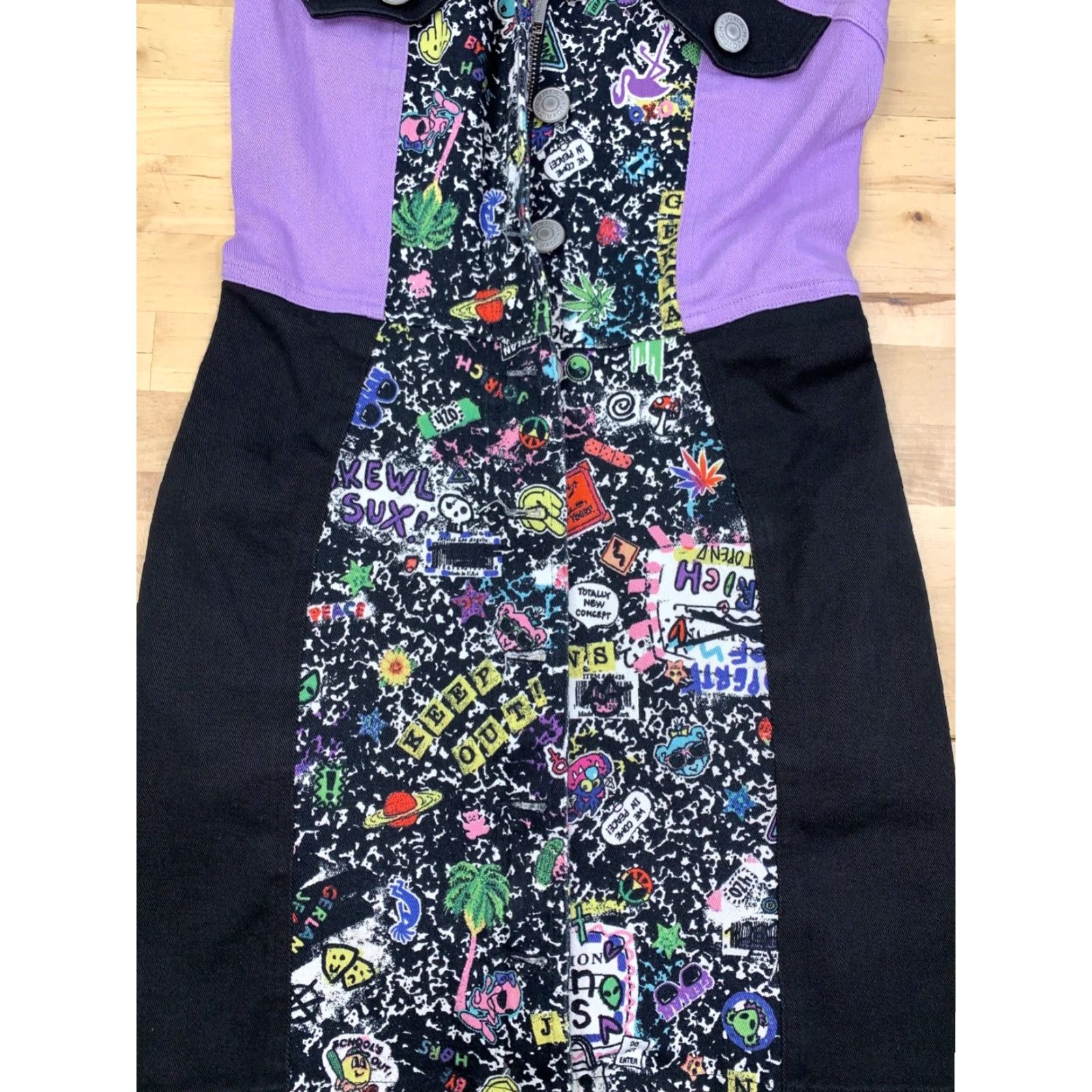 Joyrich Joyrich x Gerlan Jeans Denim Skirt Overalls Womens M Black Purple Zip #8895 Size 32" / US 10 / IT 46 - 2 Thumbnail