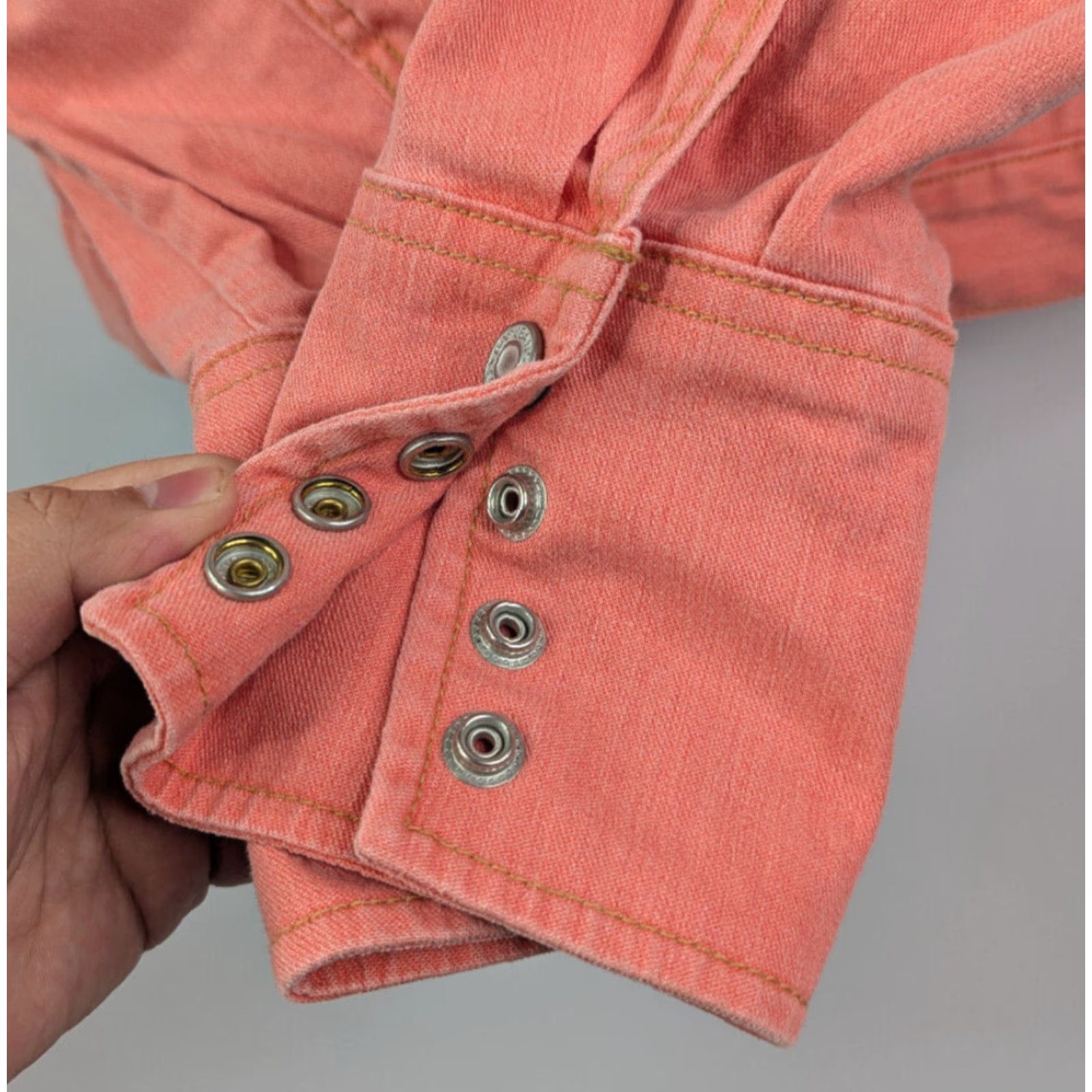 Gap VINTAGE Gap Peach Orange Denim Collarless Jacket Snap Cuffs Sz Small Stretch Rockabilly Size S / US 4 / IT 40 - 4 Thumbnail