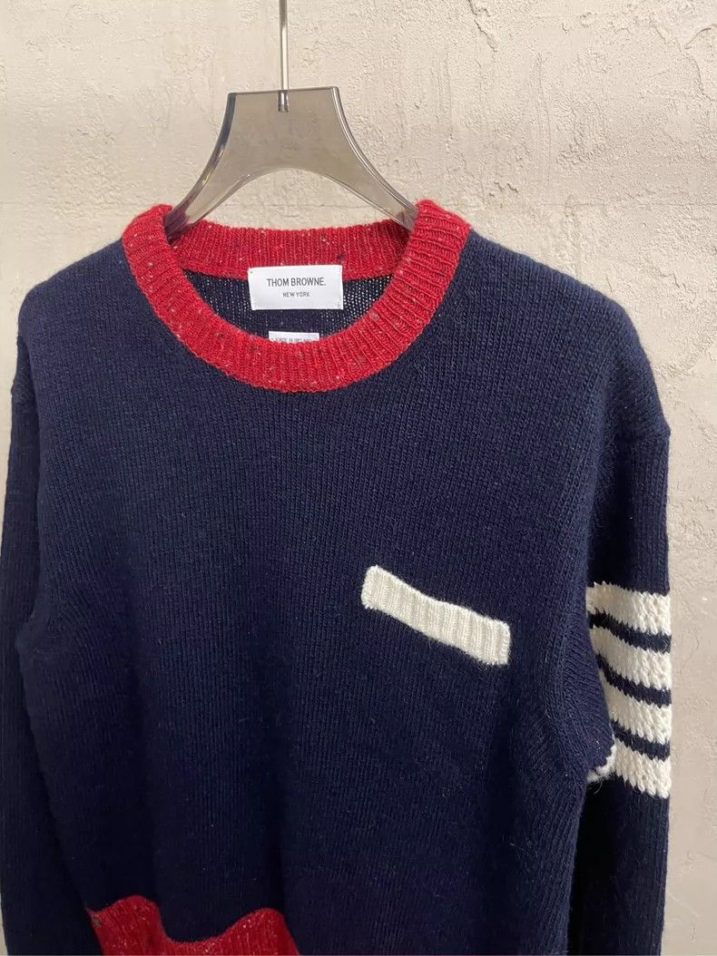 Thom Browne Thom Browne Blue and red wool round collar sweater Size S / US 4 / IT 40 - 3 Thumbnail