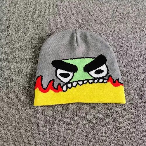 Malice Studios Cartoon Flames No Cuff Beanie Hat Grey Color Size ONE SIZE - 4 Thumbnail