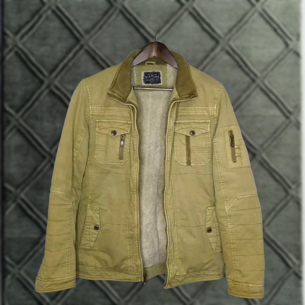 BKE VINTAGE BKE Jacket Riding Coat Sherpa Canvas Beige Medium Mens 1967 Distressed Size US M / EU 48-50 / 2 - 1 Thumbnail