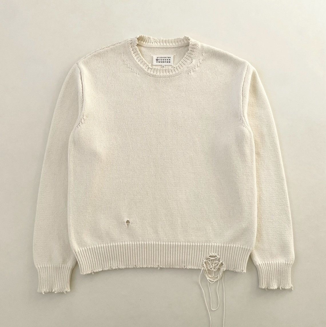 Maison Margiela S/S 19 Cream Destroyed Cotton Sweater Size US M / EU 48-50 / 2 - 1 Thumbnail