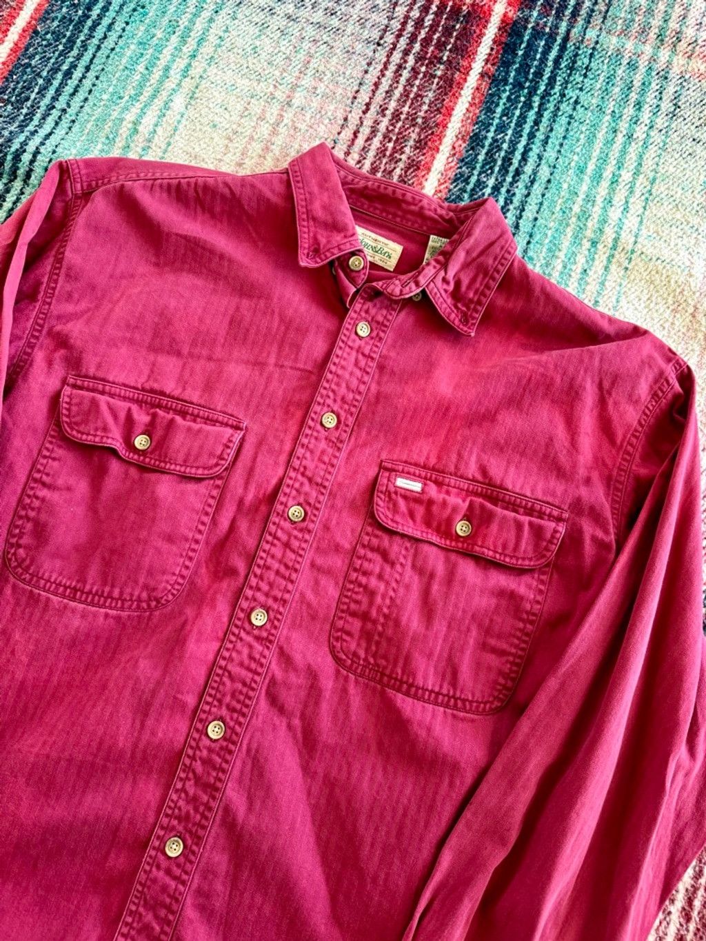 St. Johns Bay 90s St. John’s Bay Red Herringbone Sun-faded Work Shirt XL Size US XL / EU 56 / 4 - 2 Thumbnail