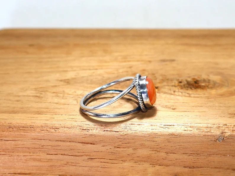 Handmade Sterling Silver Carnelian Ring: Handmade Gemstone Jewelry Size ONE SIZE - 5 Thumbnail