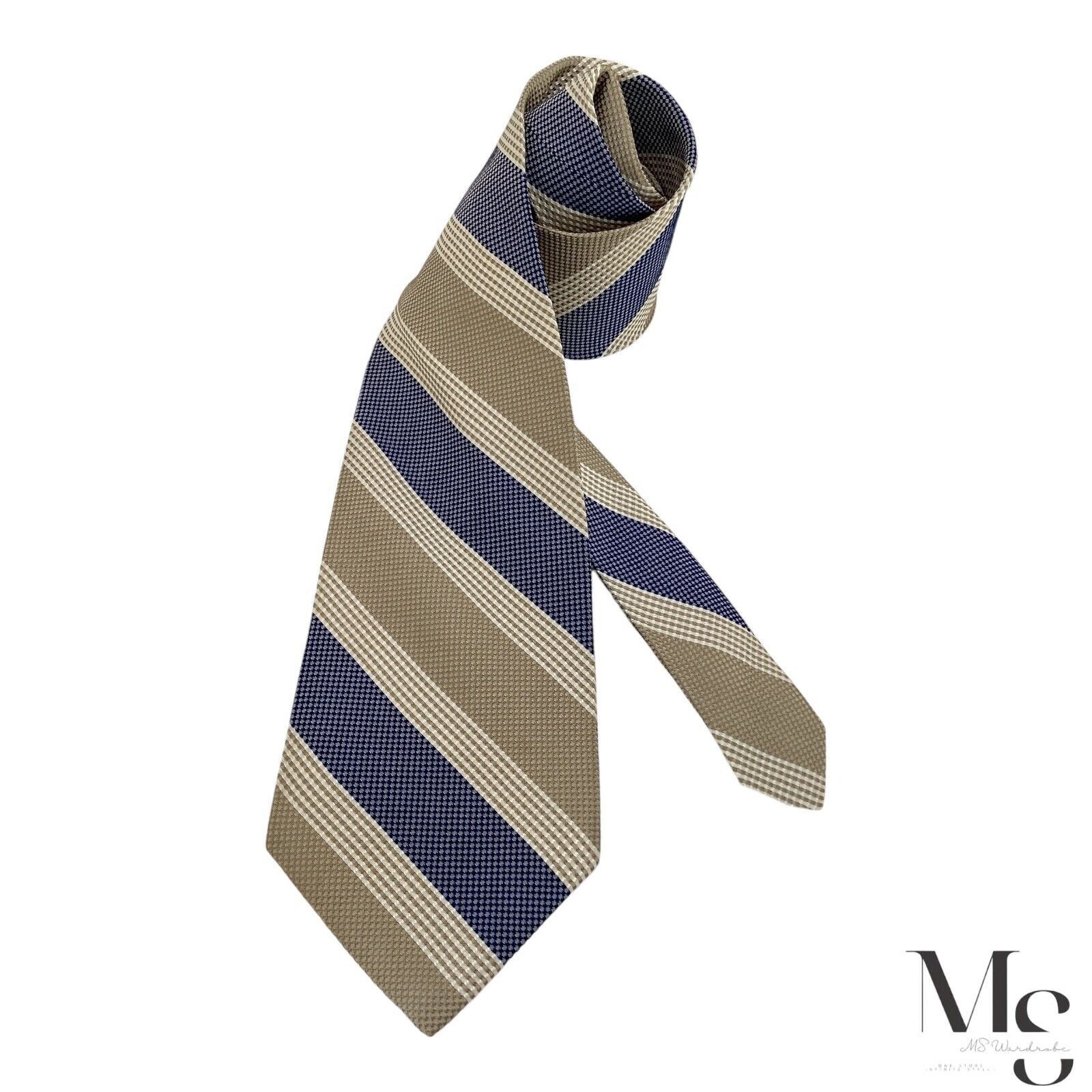 Faconnable FAÇONNABLE XL Blue & Beige Striped Silk Tie Hand Made In Fra Size ONE SIZE - 1 Thumbnail