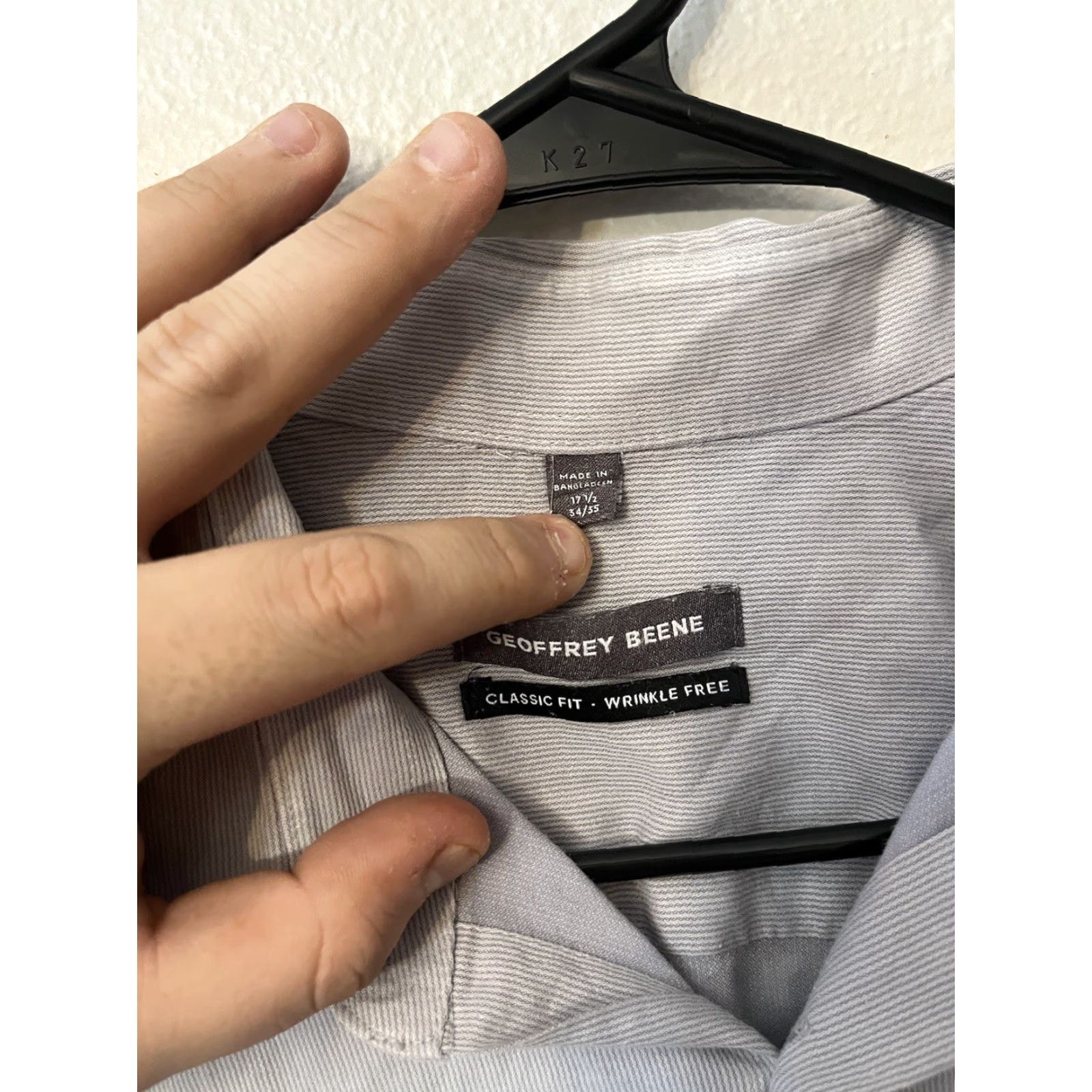 Geoffrey Beene Geoffrey Beene Mens Shirt 17.5 Gray Striped Cotton Polyester Button-Down Long Sleeve Casual Shirt Mens Size US XL / EU 56 / 4 - 2 Thumbnail