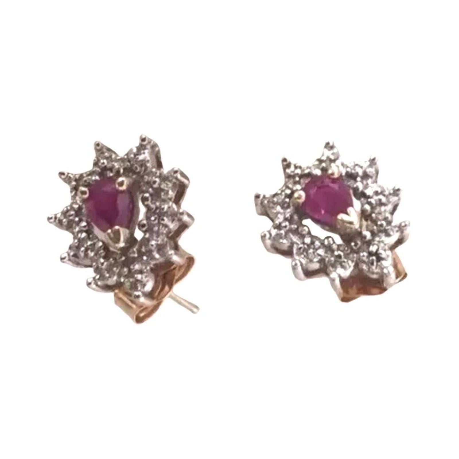 The Unbranded Brand 10K White Yellow Gold Genuine Ruby & Diamond Stud Earrings Size ONE SIZE - 2 Thumbnail