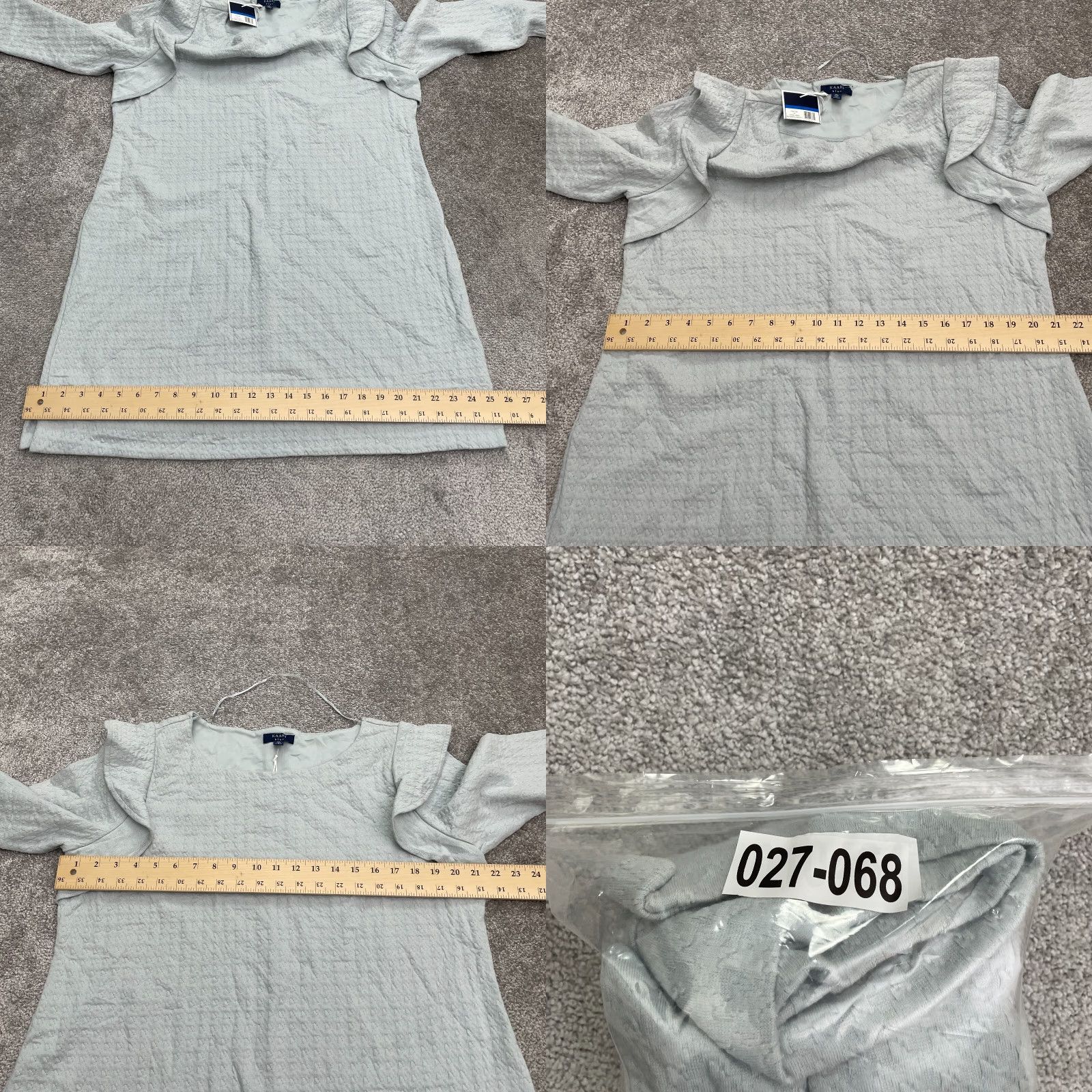 Vintage Kaari Blue Dress Women's Midi Shift XL Gray Knit Ruffle Long Sleeve Workwear Casual Size XL / US 12-14 / IT 48-50 - 8 Thumbnail